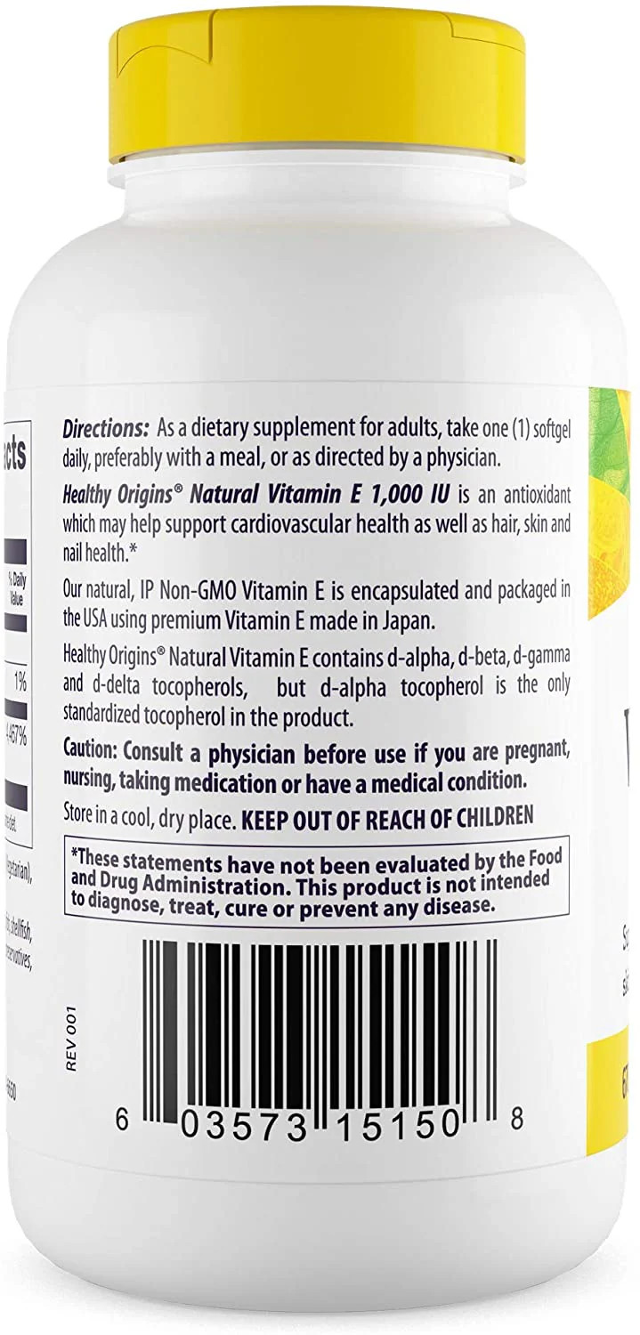 Healthy Origins – E-1000 (Mixed Tocopherols) 120 Softgels