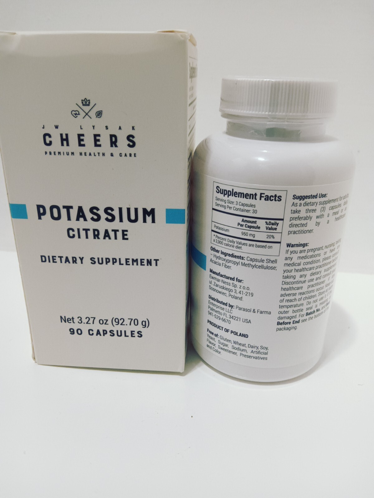 CHEERS – POTASSIUM CITRATE, 950 mg,90 CAPSULES:EXP:11/2025