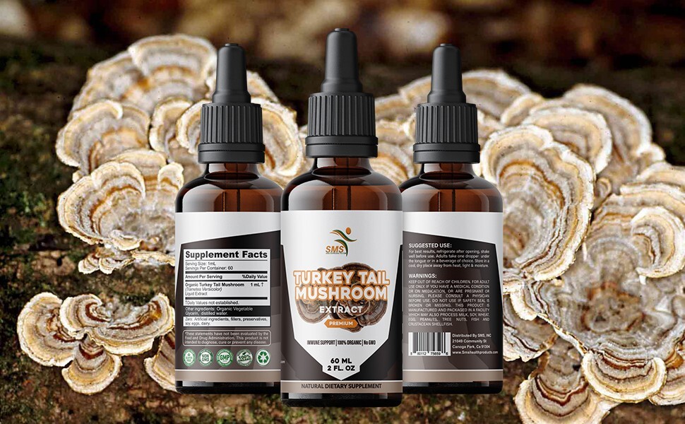 Turkey Tail Mushroom (Trametes Versicolor) Tincture Drops Alcohol-FREE 2 Fl Oz