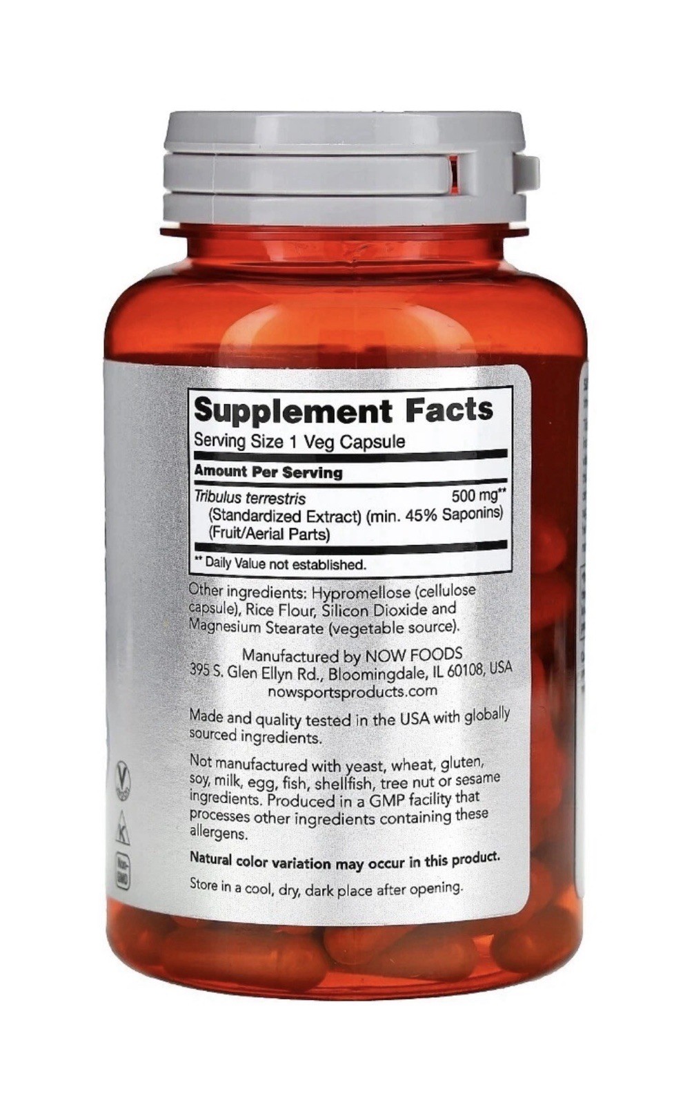 Now Sports TRIBULUS Men’s Health 500mg Supplement 100 Capsules *EXP 4/2029*
