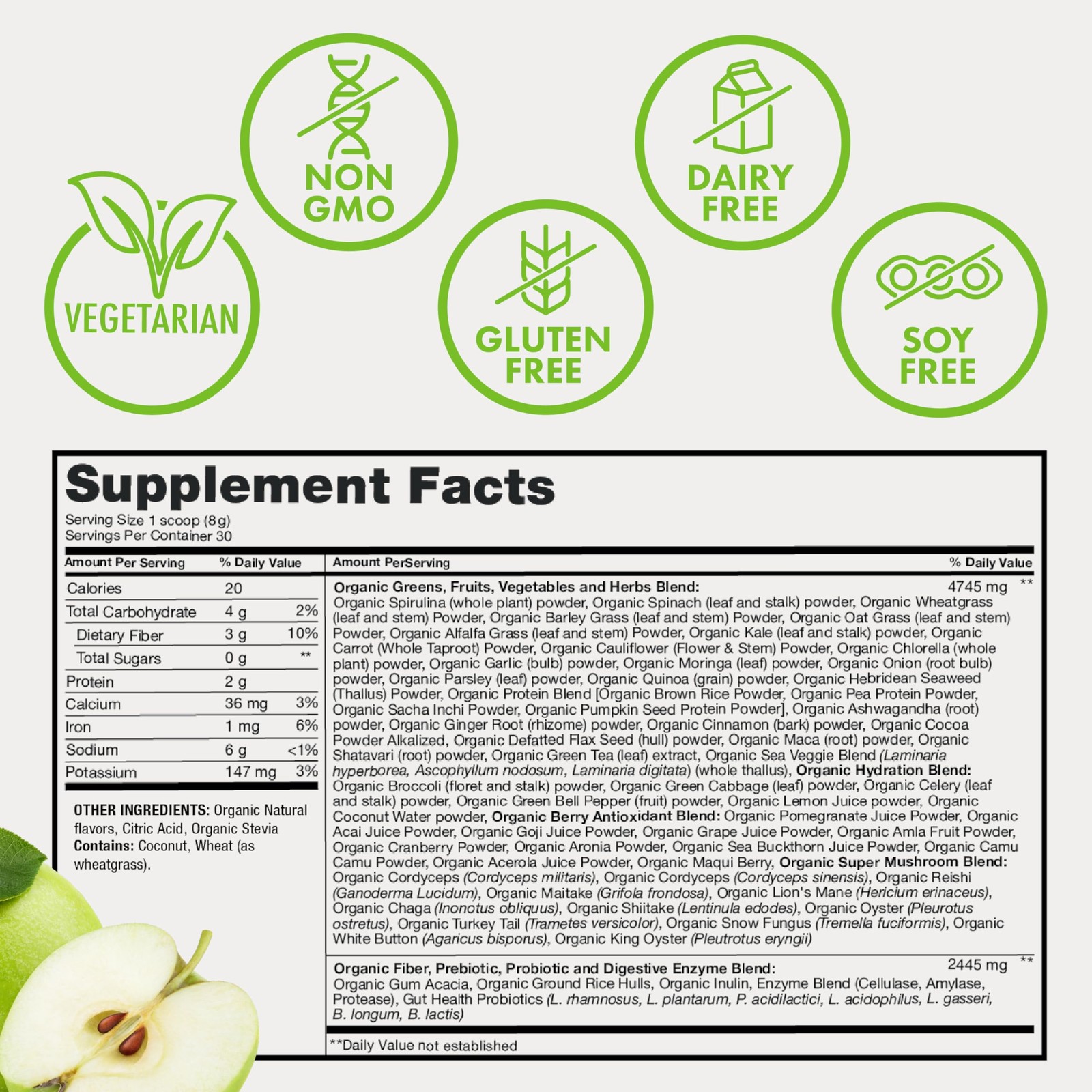 Organic Super Greens Powder, 70+ Superfoods, 0 Sugar, 3G Fiber, Spirulina, Ch…