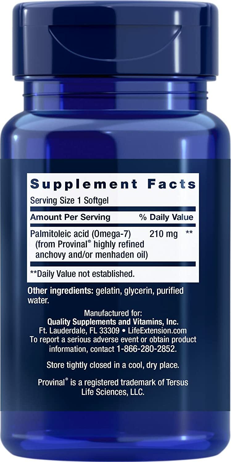 Life Extension Provinal Purified Omega-7, Package May Vary, 30 Softgel 2 Pack