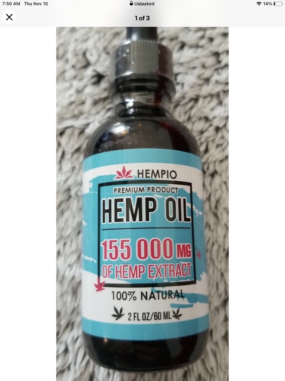 Hempio Hemp Oil 155000mg 100% Natural 2 fluid oz.