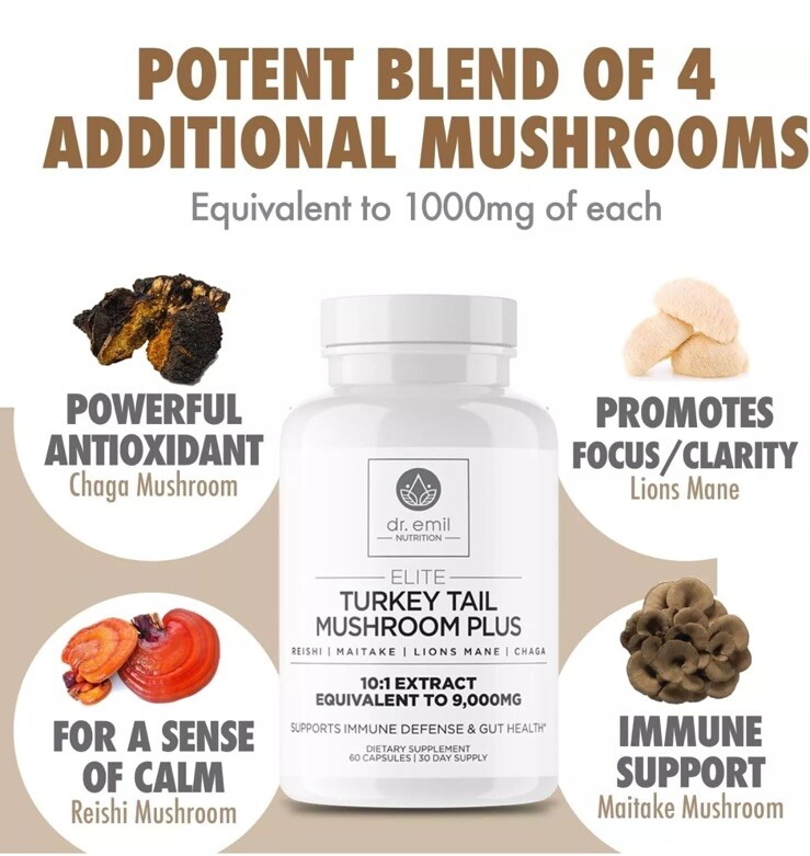 DR. EMIL NUTRITION Turkey Tail Mushroom Plus Capsules Supplement