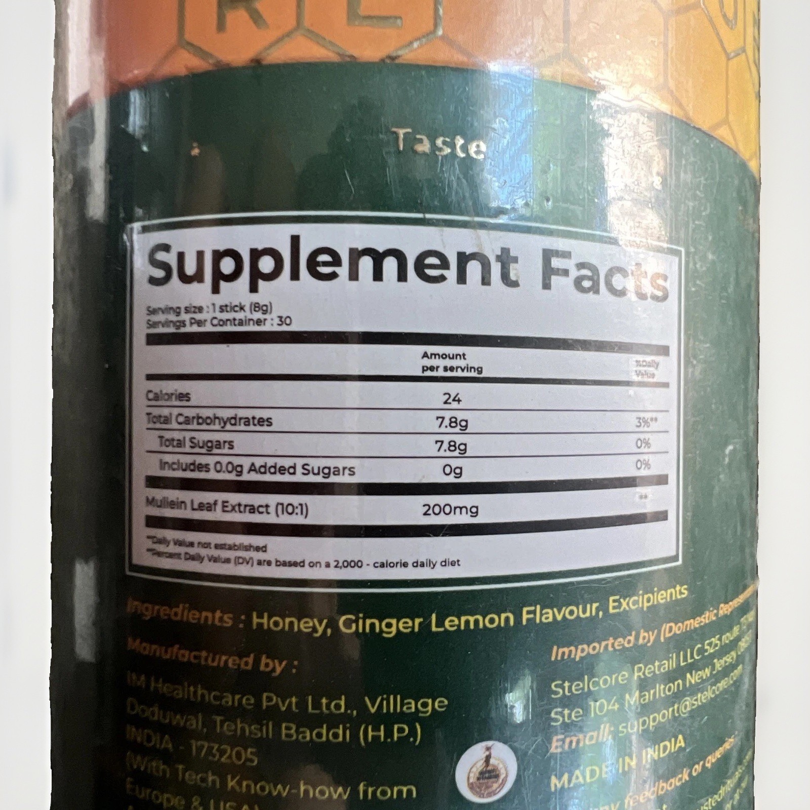Trusted Rituals Mullein Honey Sticks Ginger Lemon Flavor No Added Sugars 30