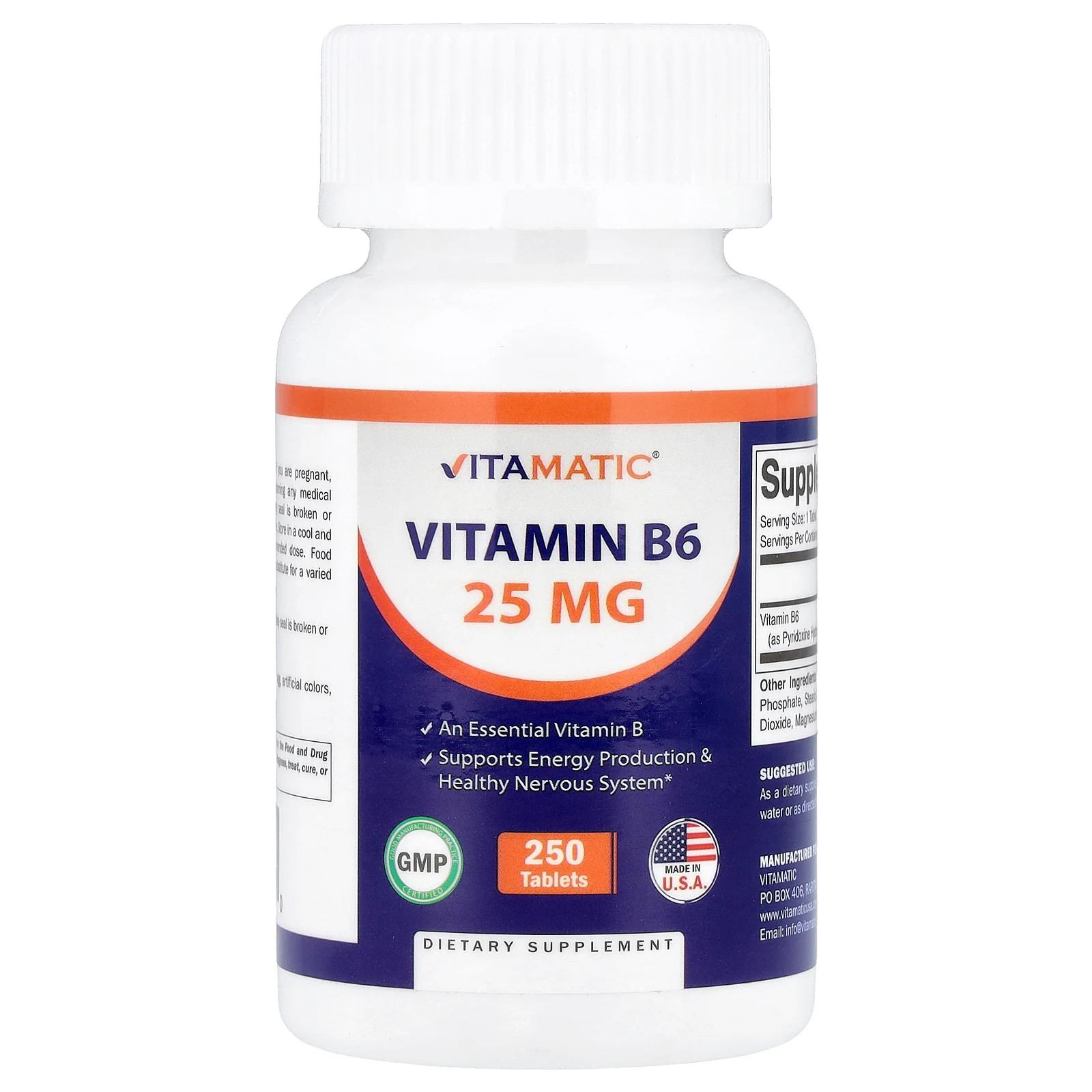 Vitamin B6, 25 mg, 250 Tablets