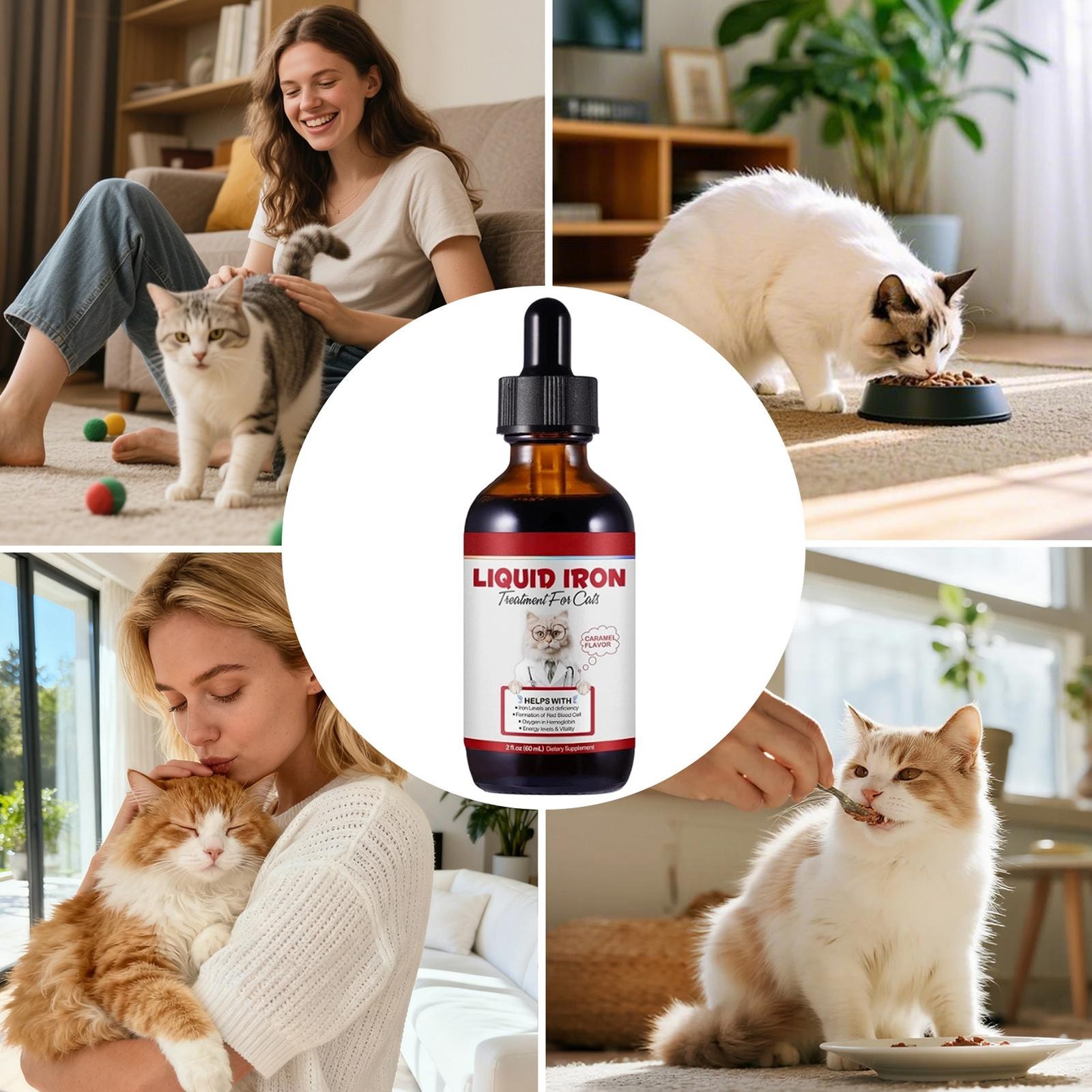 Iron Supplements For Cats, 60ML Liquid Iron Plus Folate And B12 Enhances Anemia