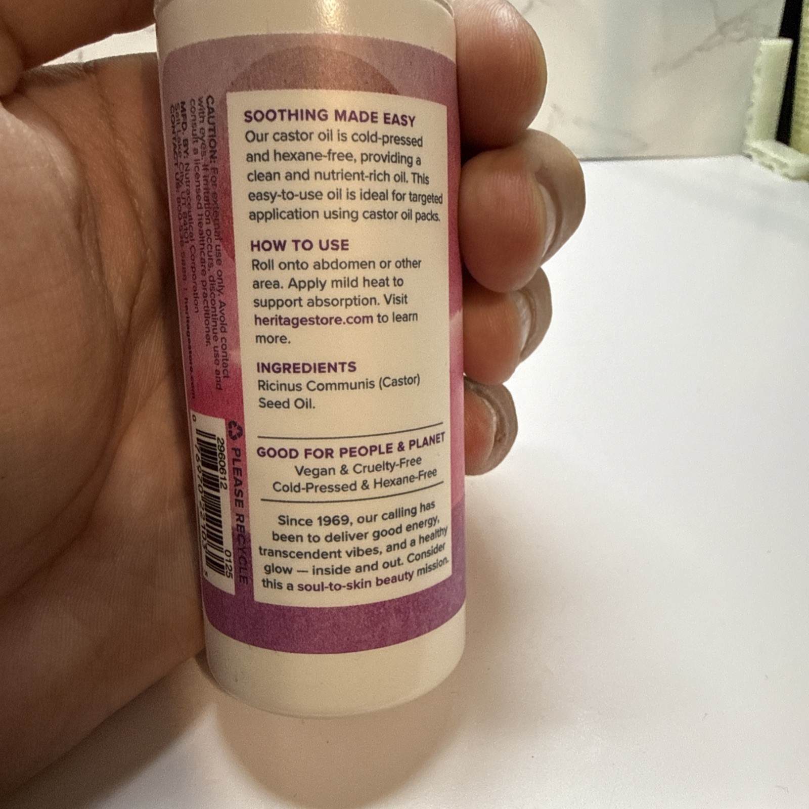 NEW Heritage Store Caster Oil Roll On Treatment 3 FL Oz Cold Pressed Soothing