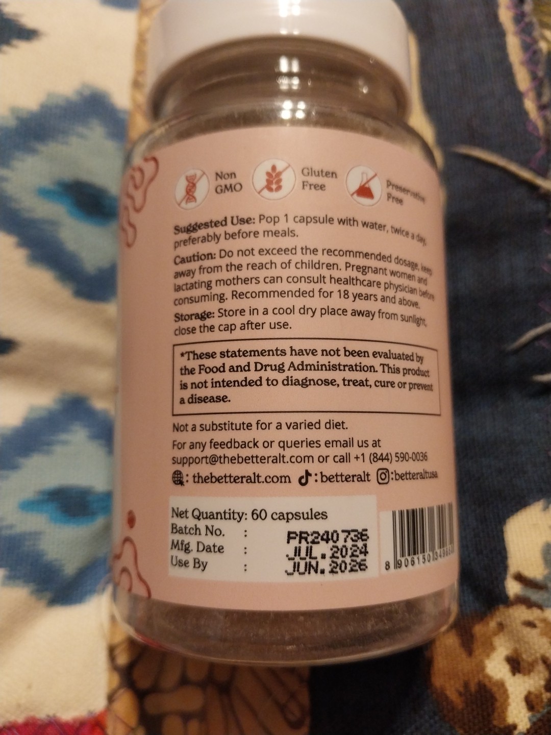 Better Alt Probiotic+ 60 Capsules Gluten Free, Preservatives Free, Non GMO
