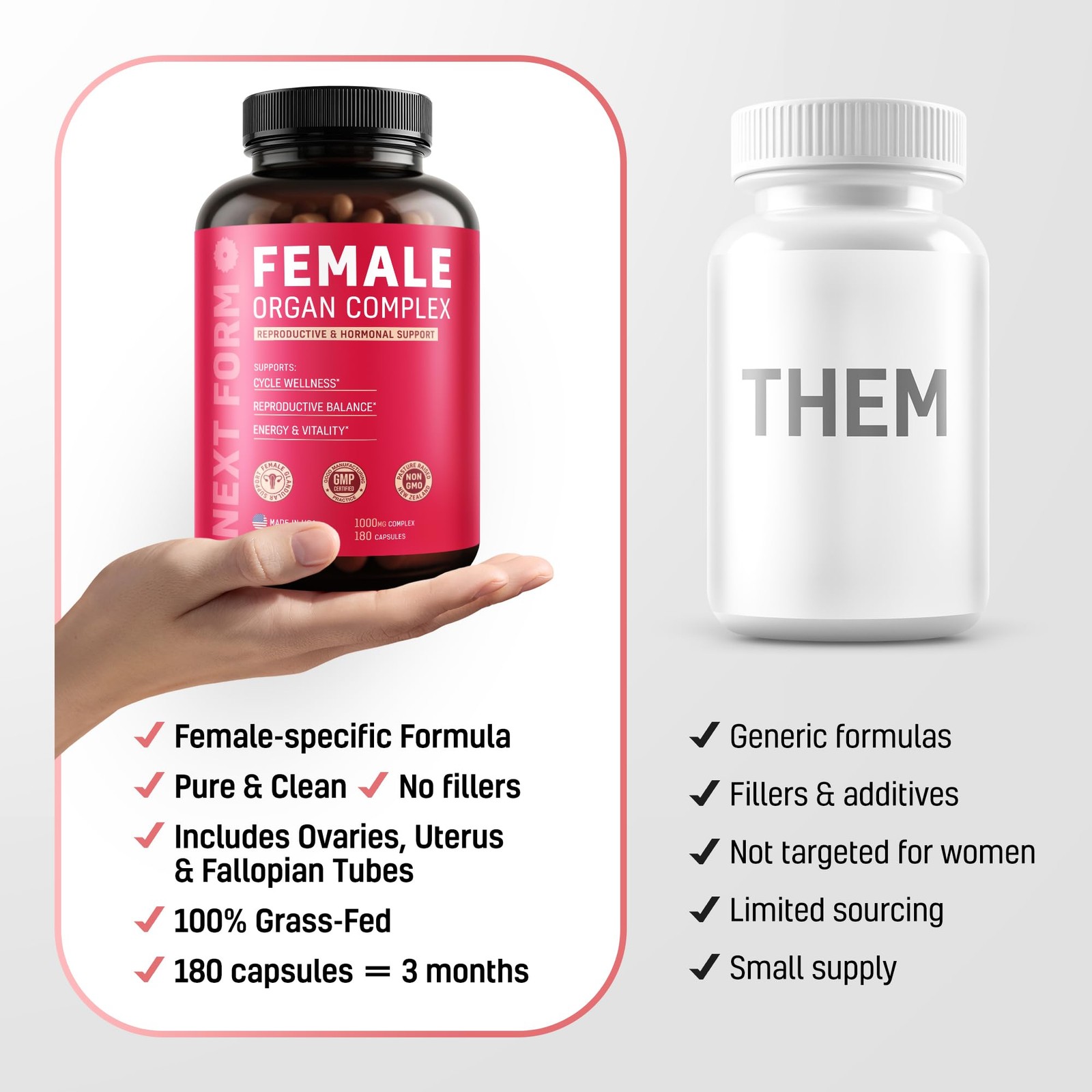 Next Form Beef Organ Supplement for Women 6 in 1 180 Count (Pack of 1)