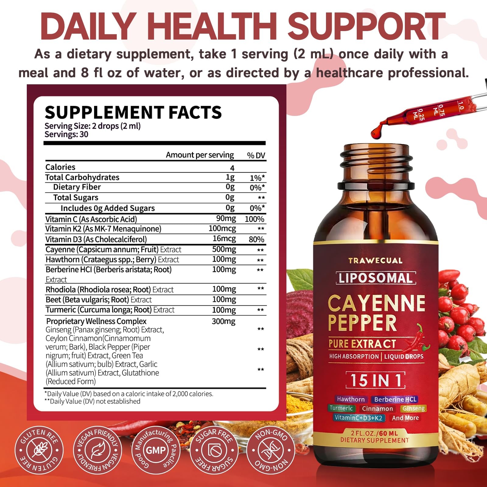 2 Pack Liposomal Cayenne Pepper Drops | 120ml Total, with 15 Natural Ingredie…