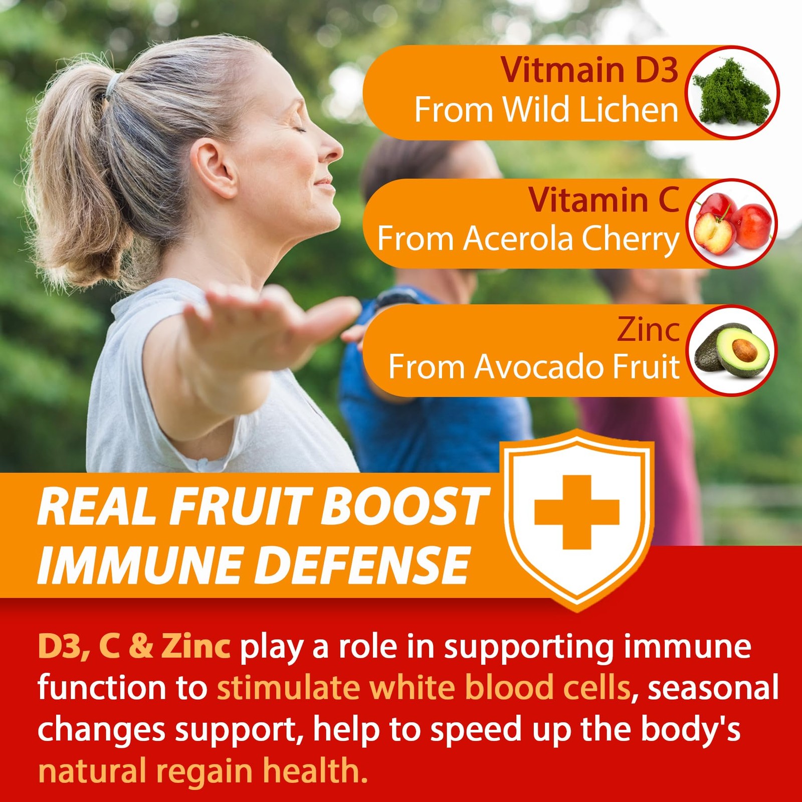 Sugar Free Vitamin C + D3 + Zinc Gummies for Adults 50 60 Count (Pack of 2)