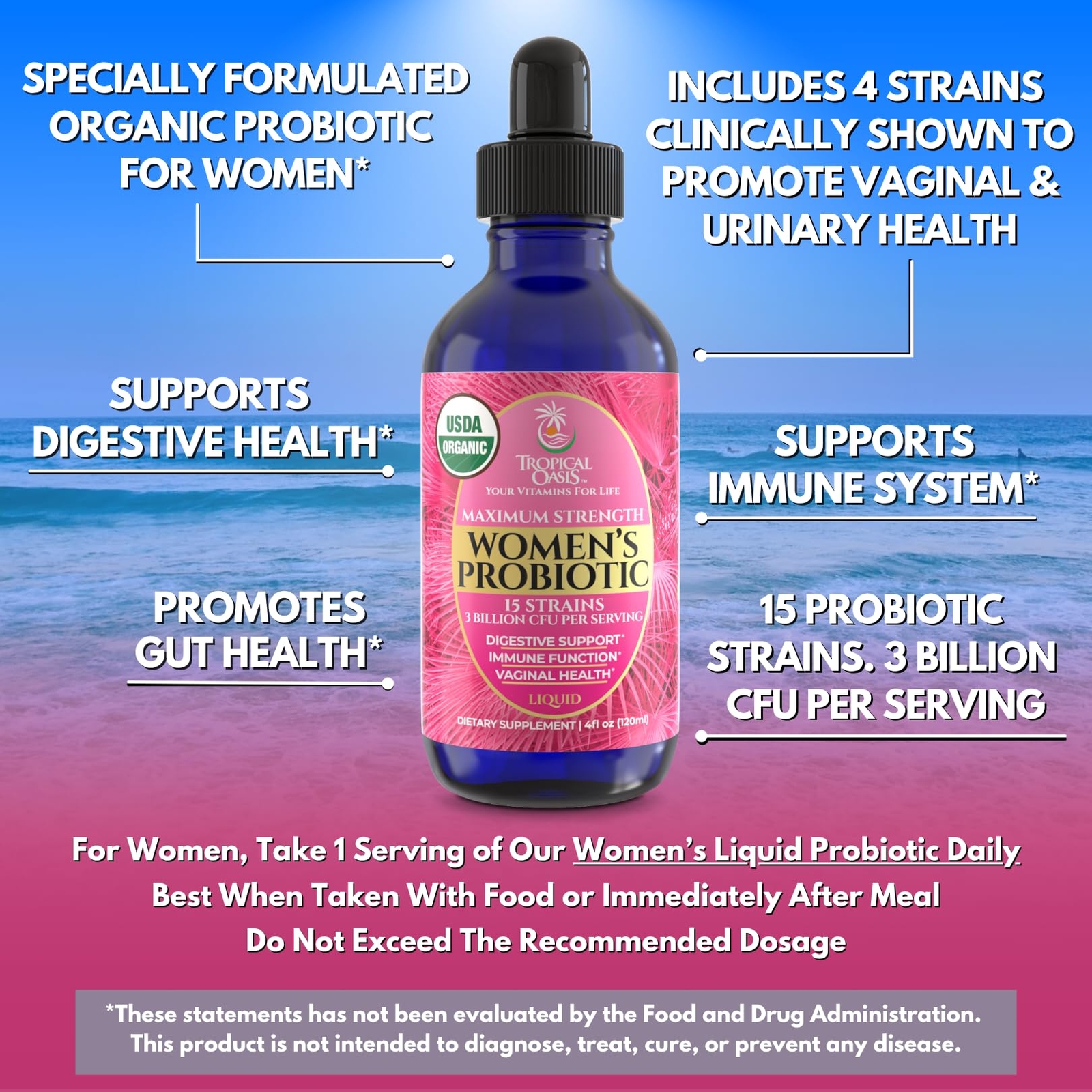 USDA Organic Liquid Probiotic for Women | PH Balance UT & Feminine Health | D…
