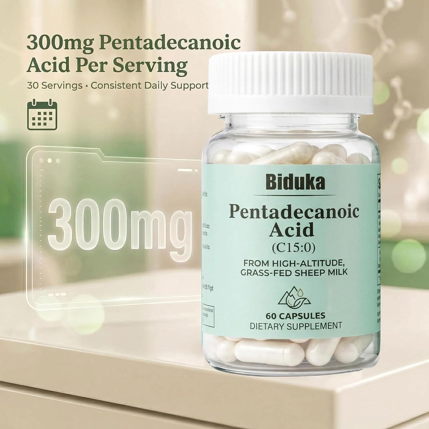 Pentadecanoic Acid Supplement 300mg Metabolic & Cellular Health Support Capsules