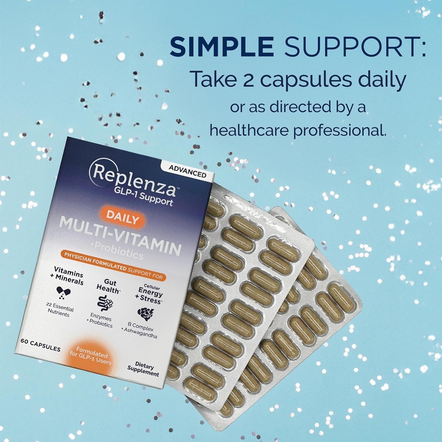 GLP-1 Support Replenza Multivitamin – Probiotics, 60 caps – Fantastic Results