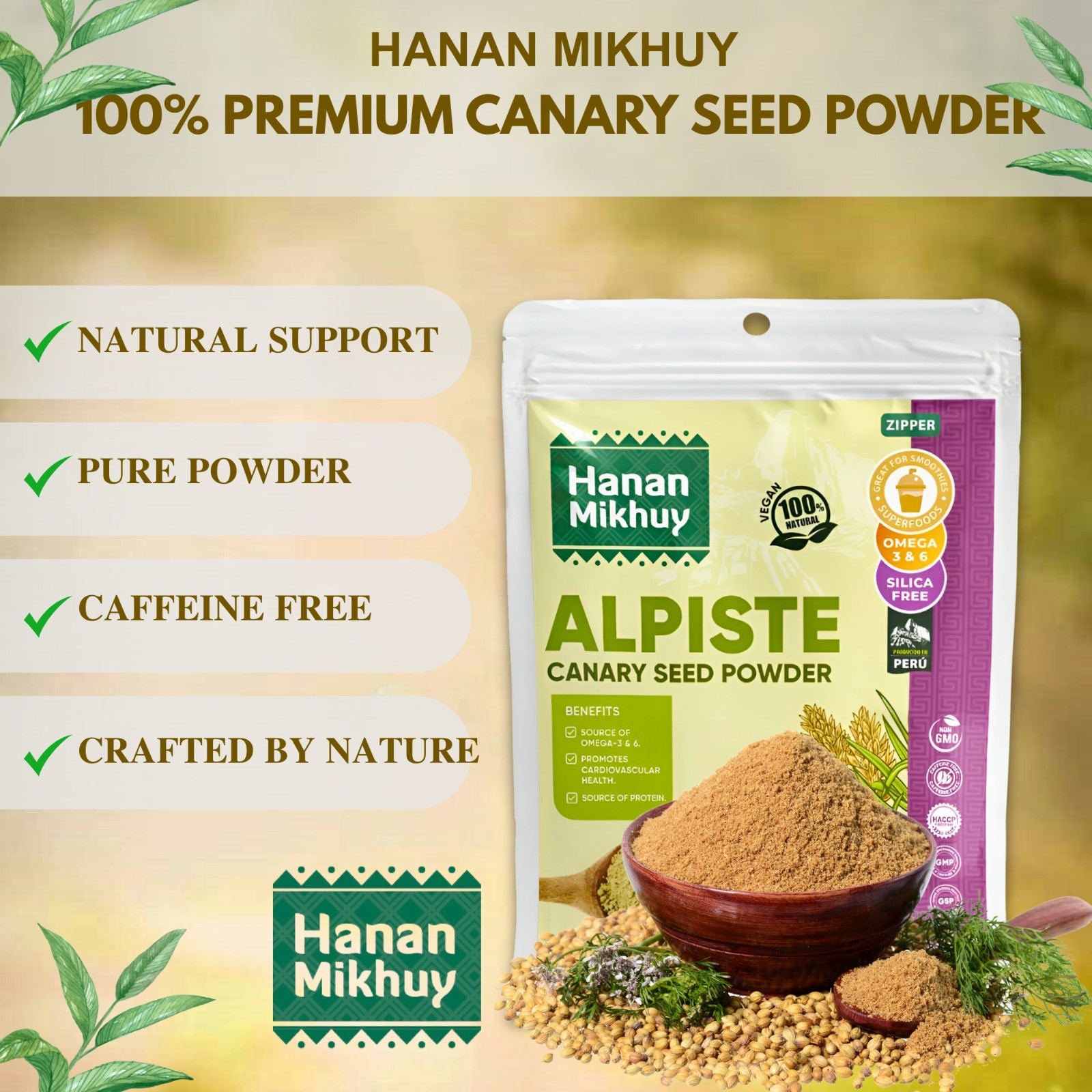 Alpiste 100% Natural Canary Seed Powder for Protein, Omega-3 & Digestive Health