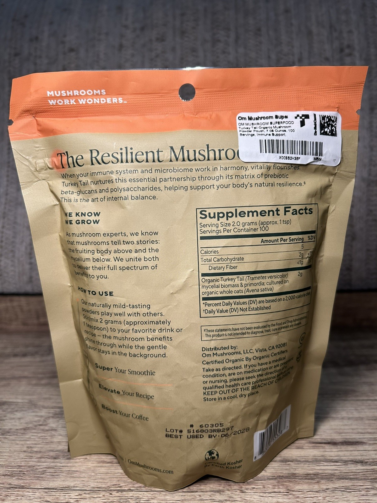OM Mushroom Superfood Turkey Tail Certified Organic Mushroom Powder 200 grams