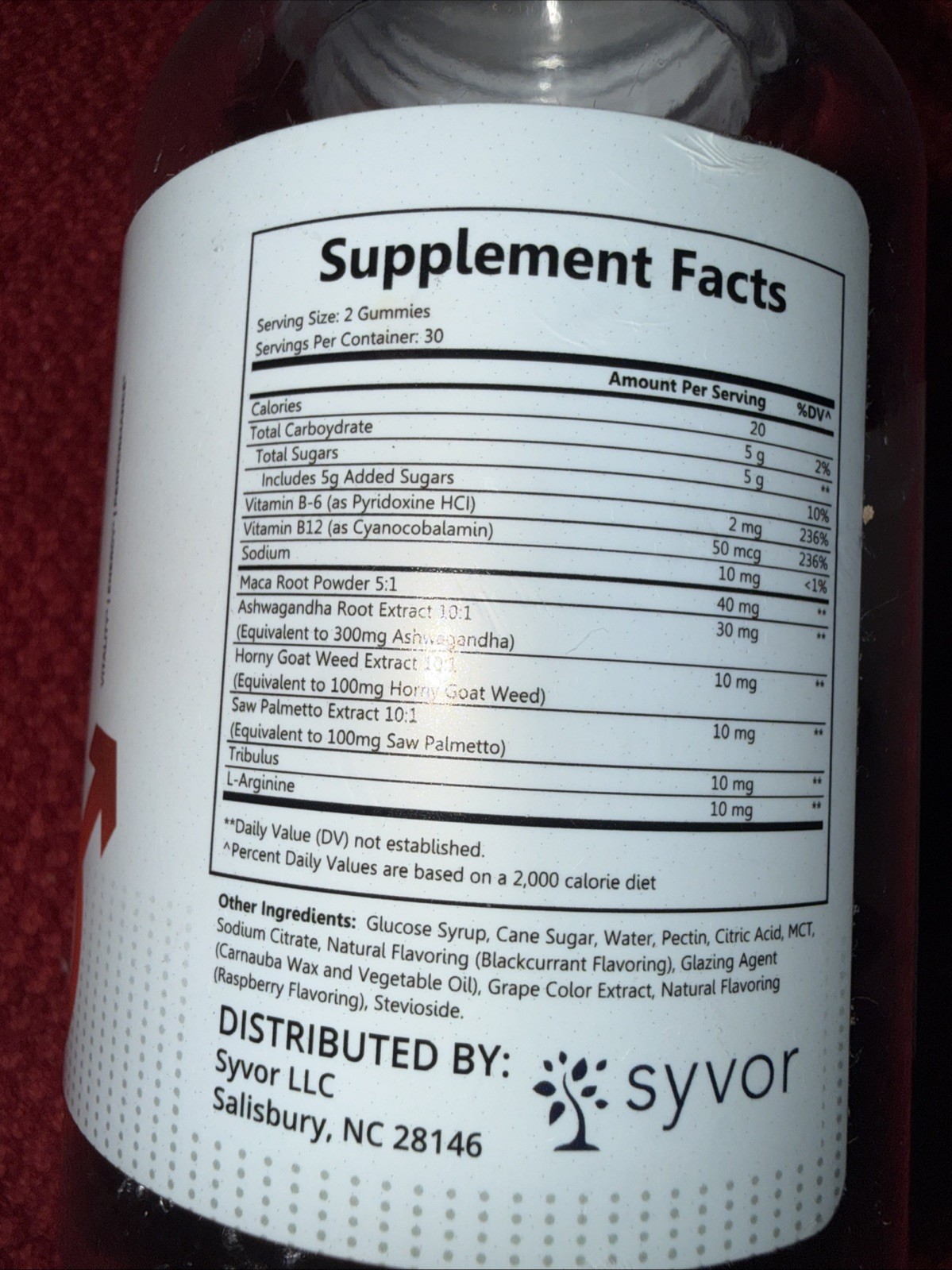 Syvor Vital Grow XL Gummies 60 Gummies Vitamin B6, B12, Maca Root And Tribulus