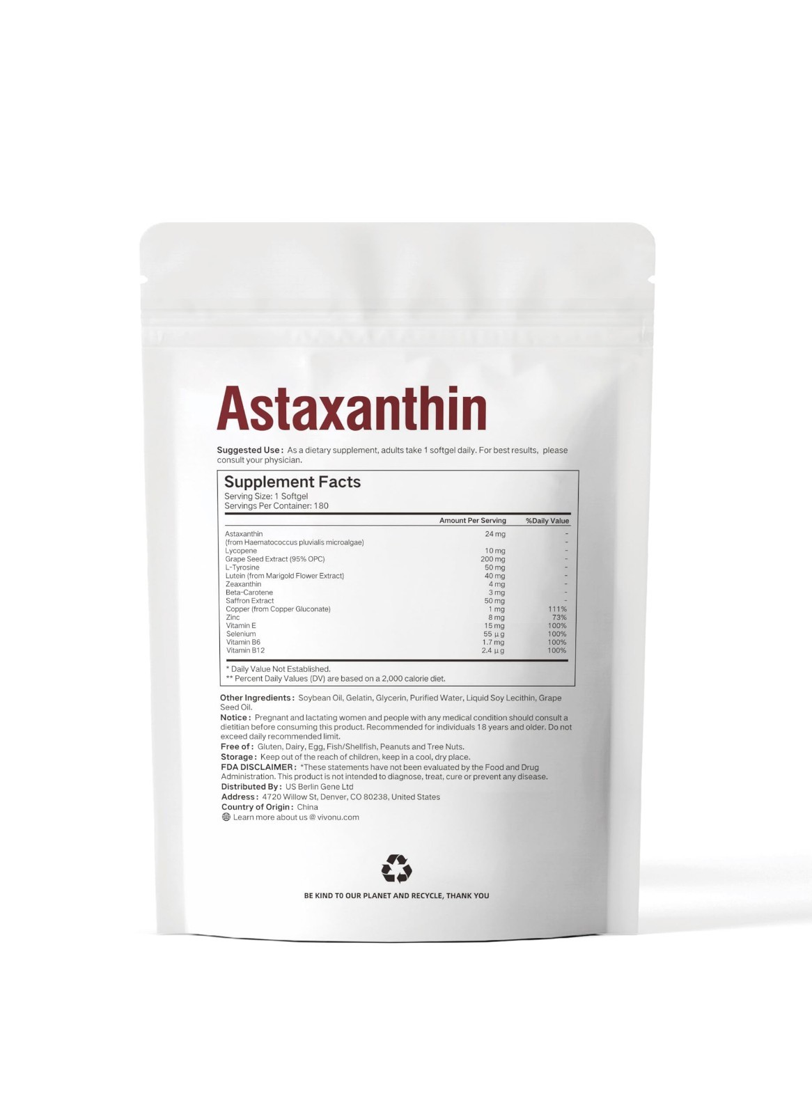14-in-1 Astaxanthin 24mg & Lutein 40mg Supplements – 180 Softgels, Antioxidant,