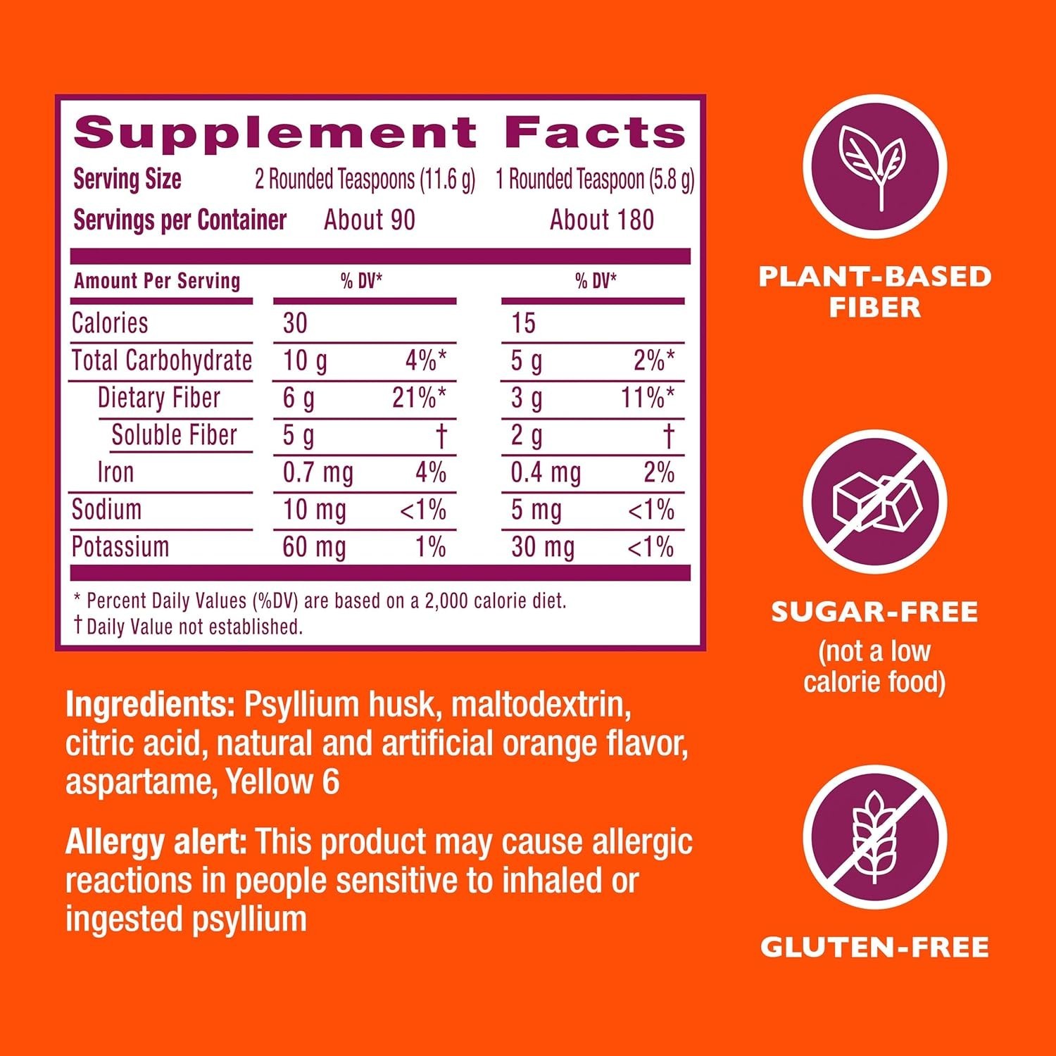 Metamucil Psyllium Fiber Powder Supplement Orange Flavored – 180 Doses exp 03/26