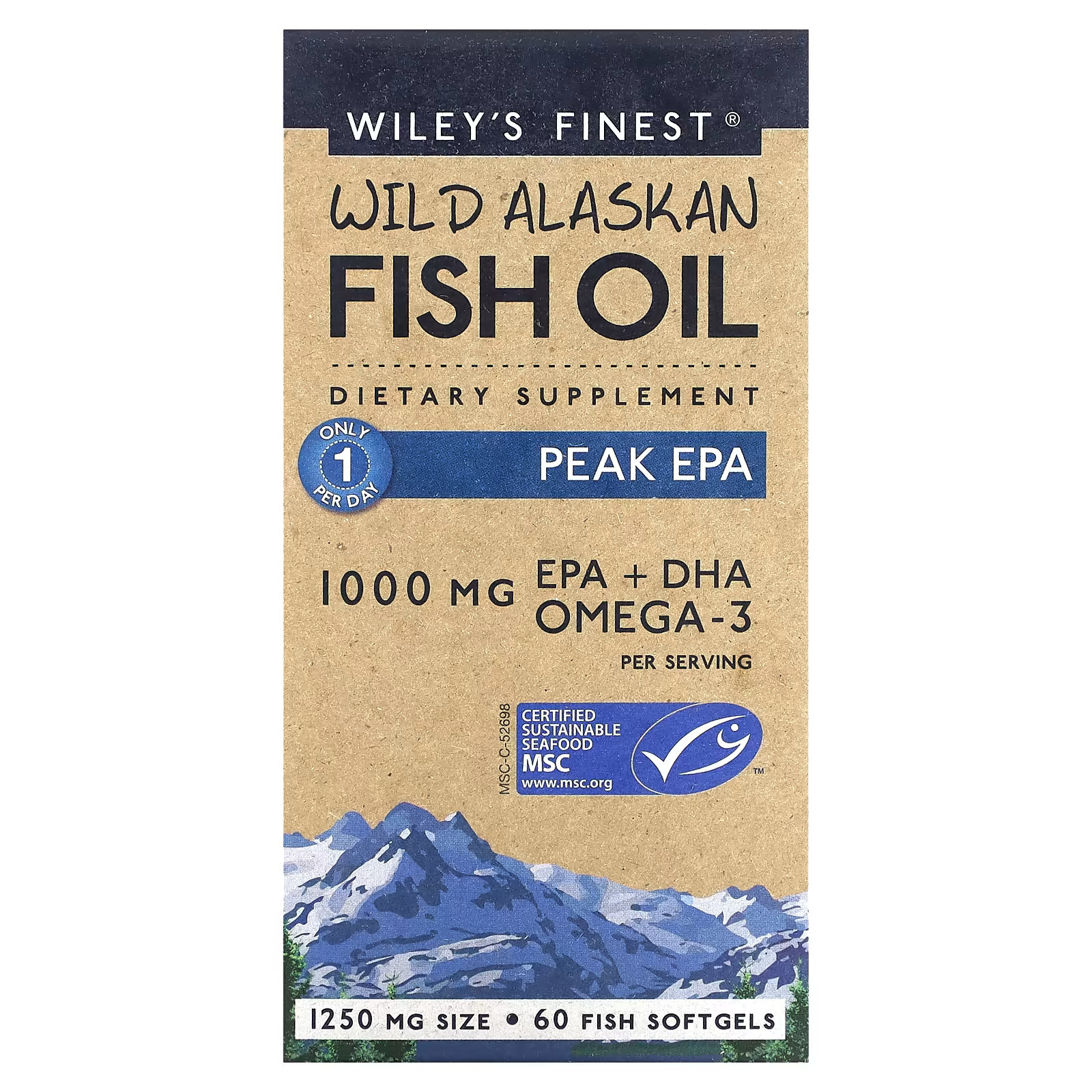 2 X Wileys Finest, Wild Alaskan Fish Oil, Peak EPA, 60 Softgels-Worldwide