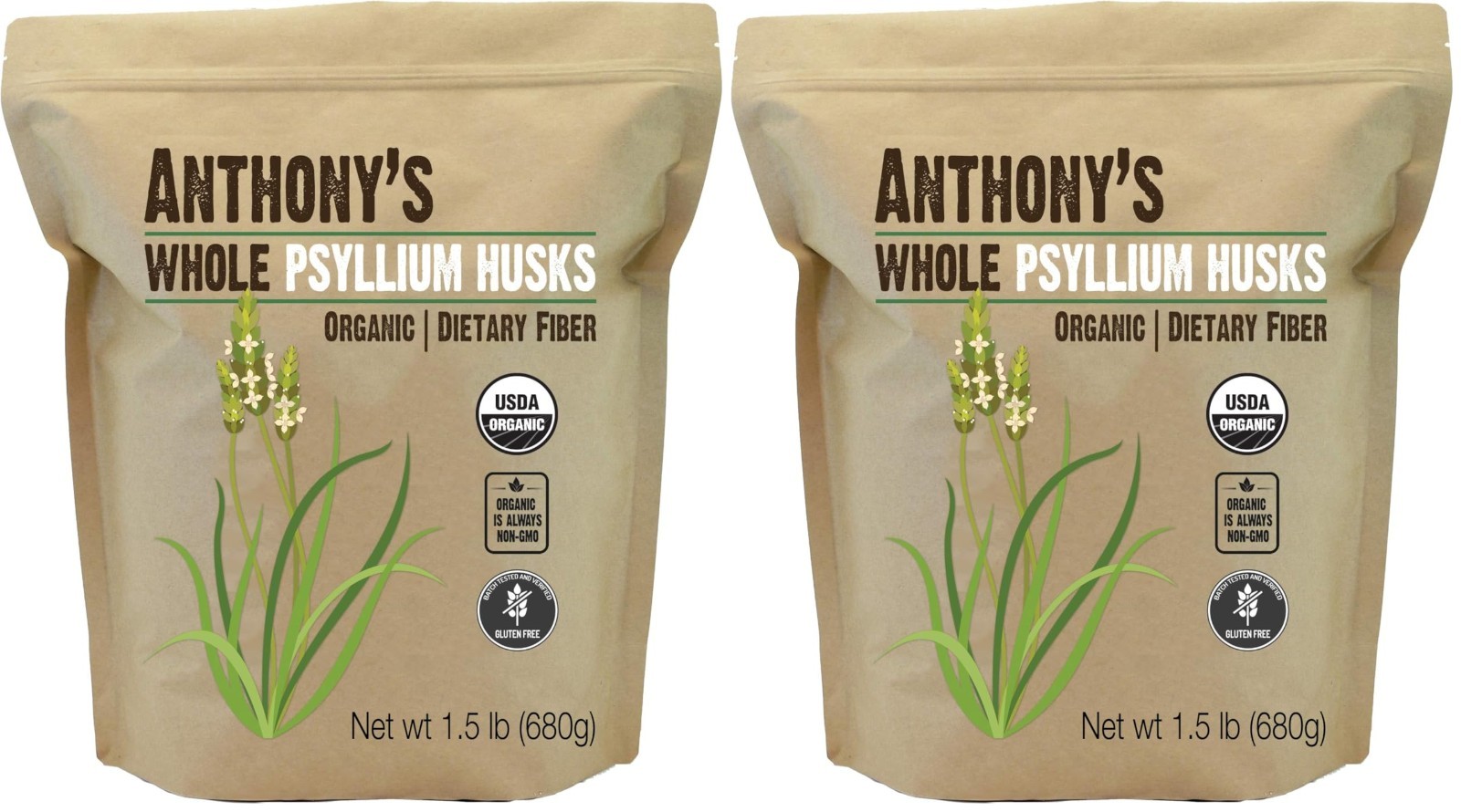 Organic Whole Psyllium Husks 1.5 lb – Dietary Fiber, Gluten Free, Non-GMO, Keto
