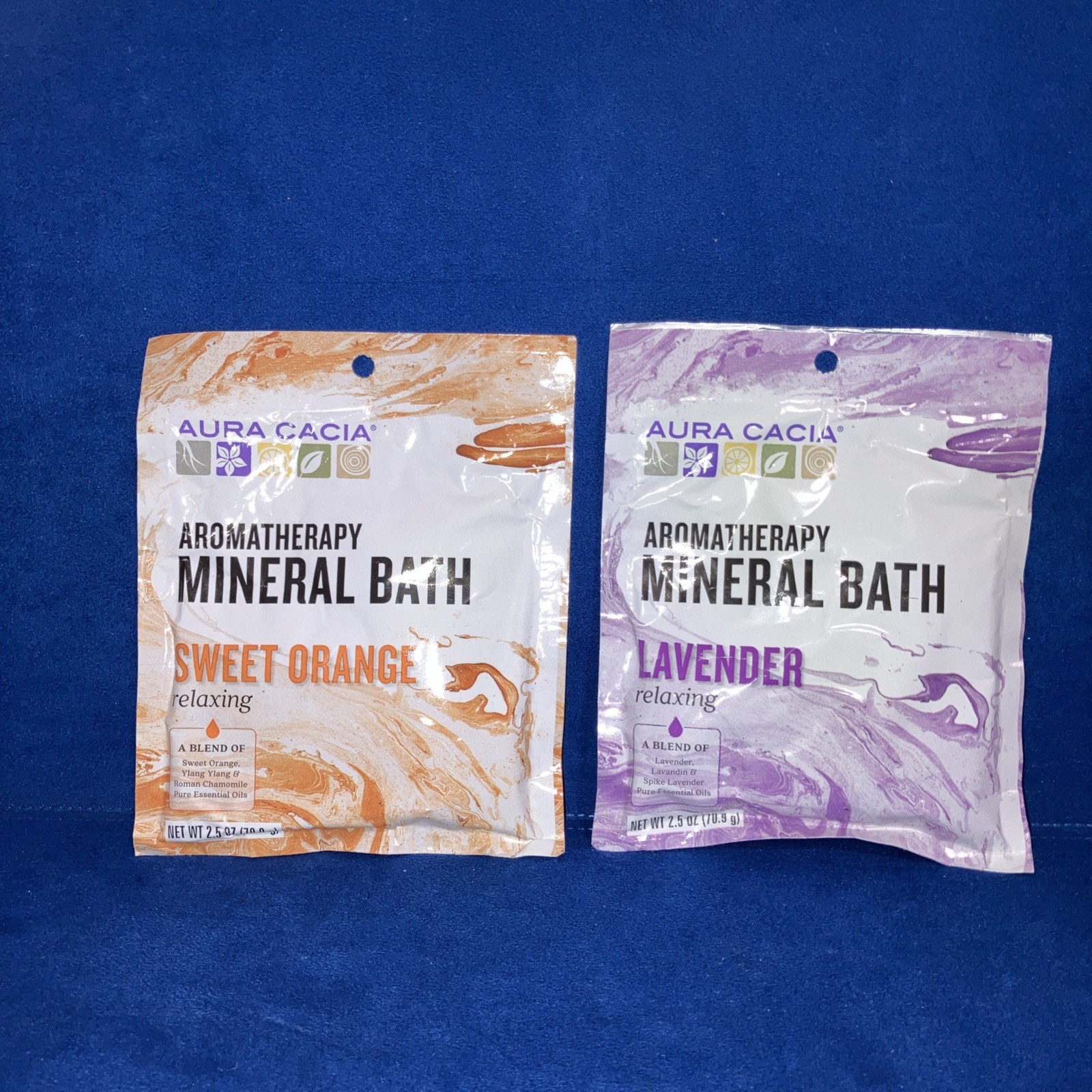 Aura Cacia Aromatherapy Mineral Bath , Lavender & Sweet Orange 2.5 Oz Each.