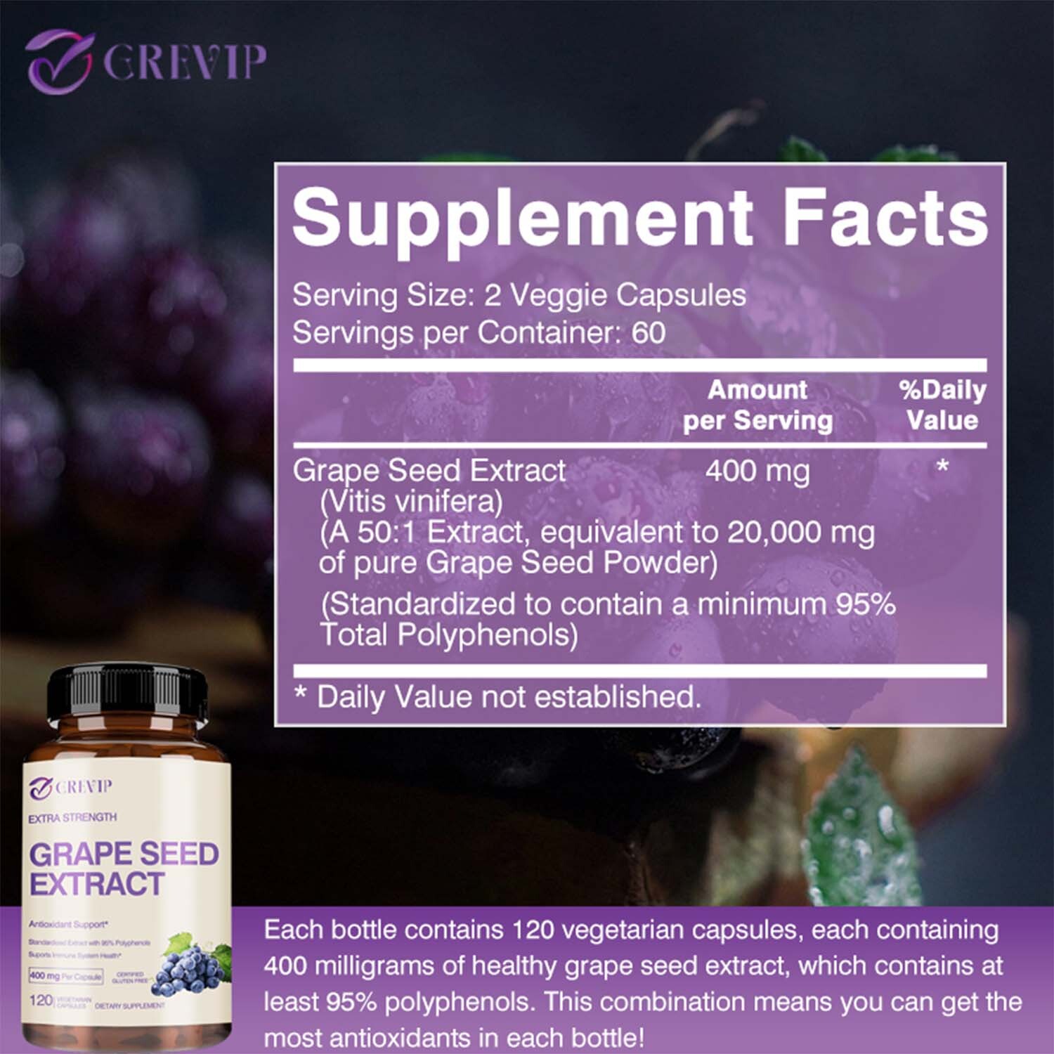 Grape Seed Extract – 95% Polyphenols, Anti-Aging, Brain Support, Radiant Skin