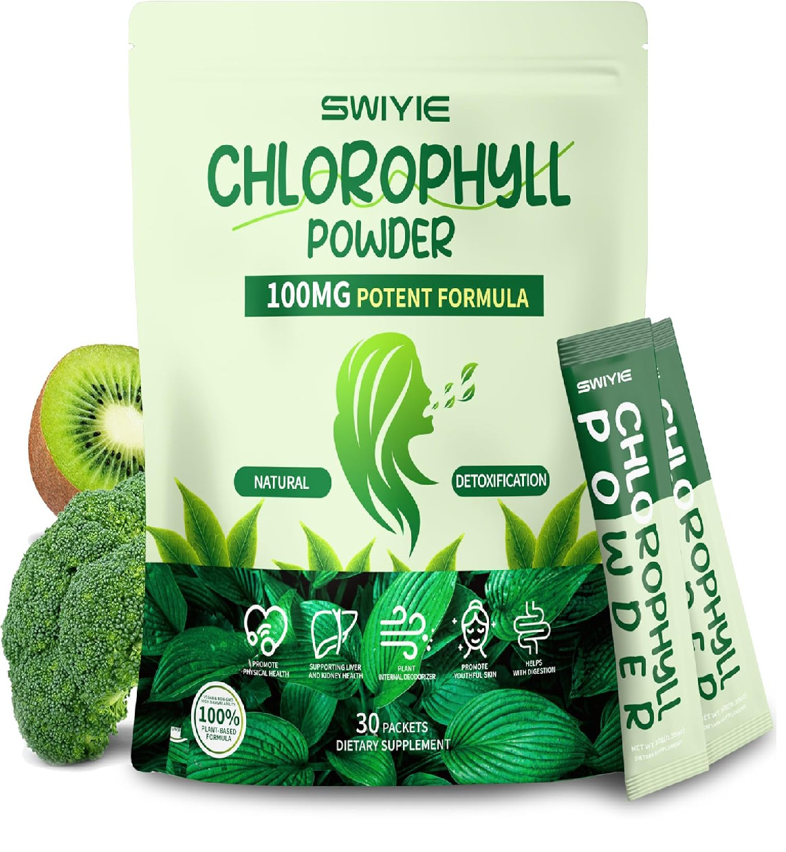Swiyie Chlorophyll Powder – 100mg Liquid Clorofila for Drinking – Natural Her…