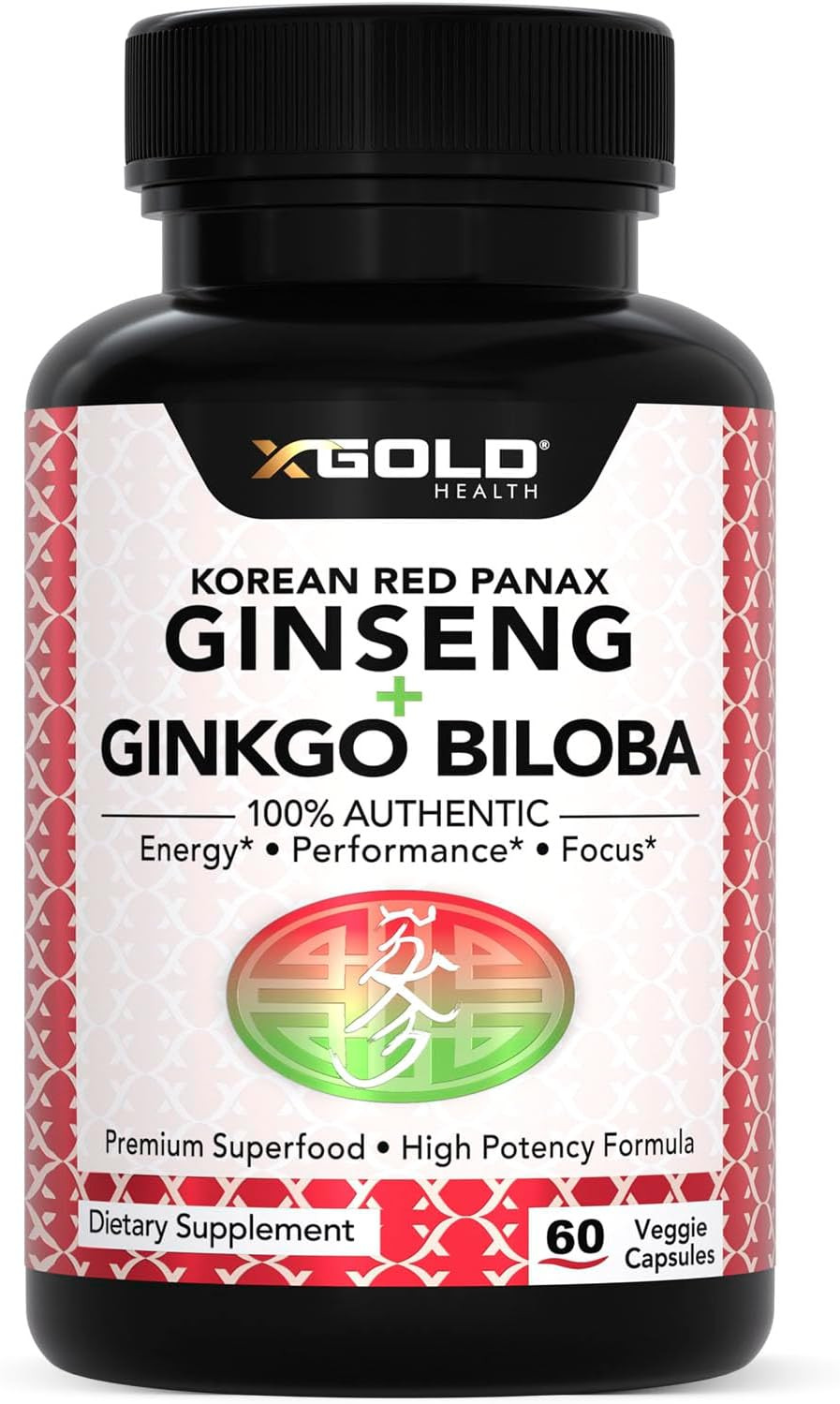 Korean Red Panax Ginseng + Ginkgo Biloba – 7% Ginsenosides Extra Strength – Ener