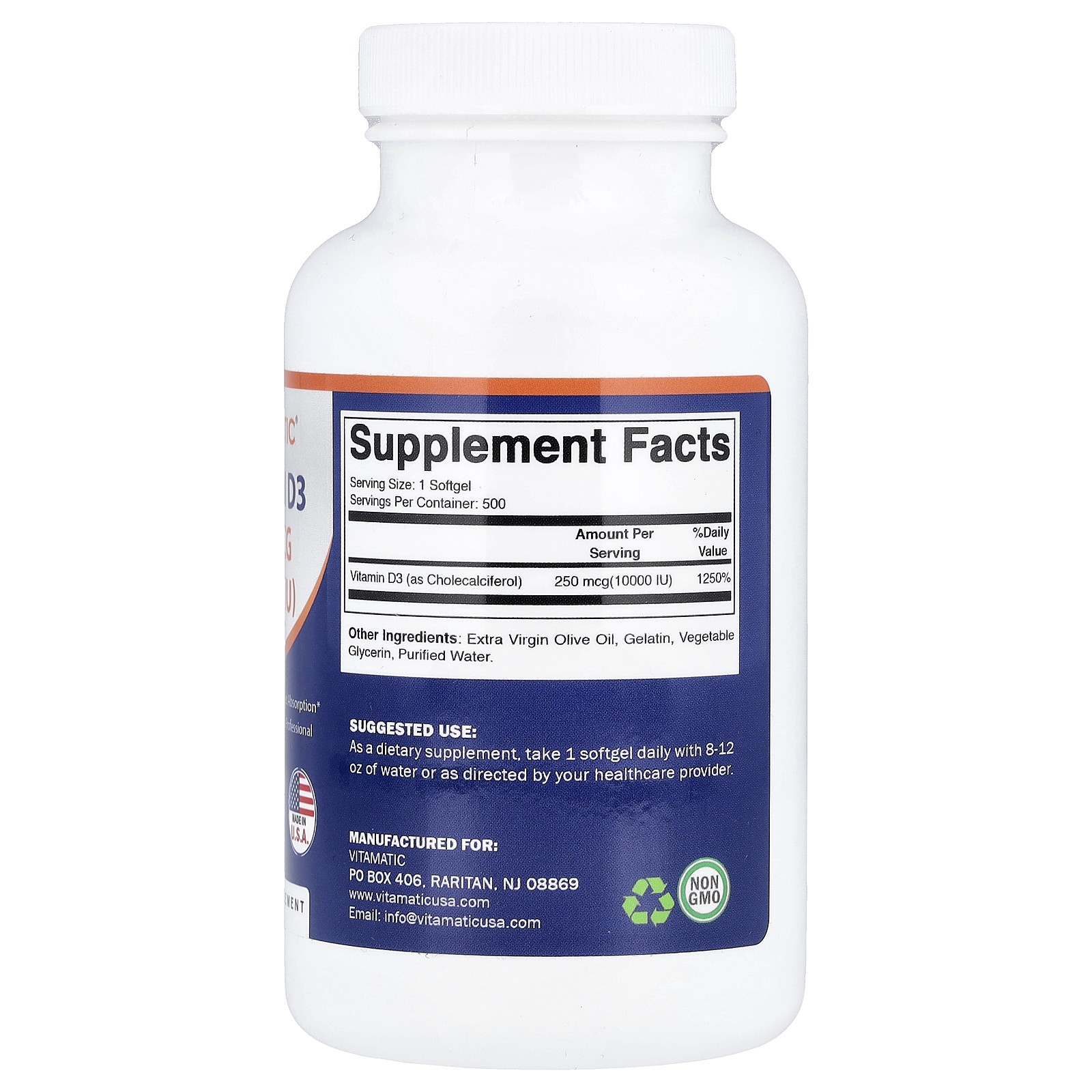 Vitamin D3, 250 mcg (10,000 IU), 500 Softgels