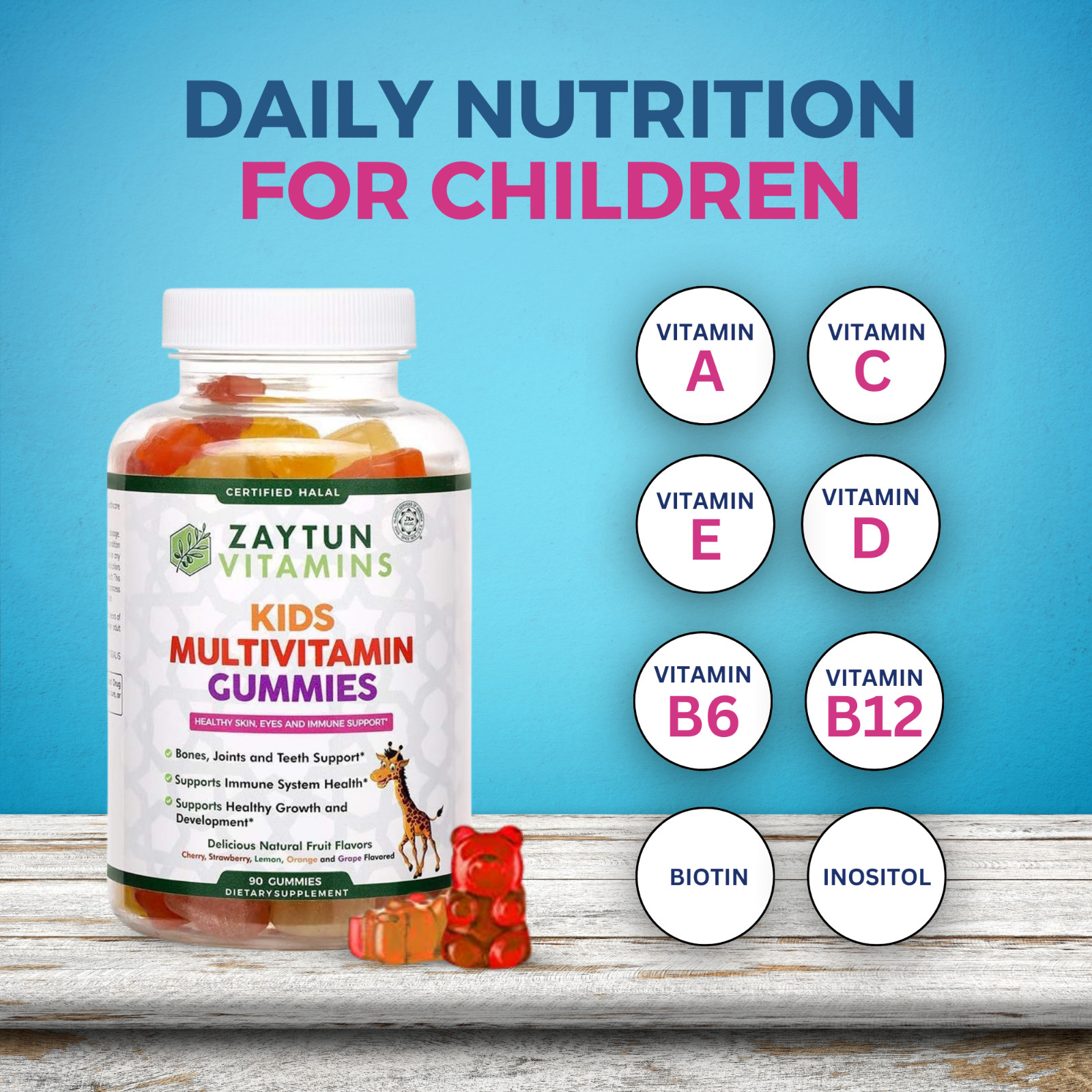 Zaytun Halal Kids Multivitamin Gummies (3-Pack), Supports Healthy Development