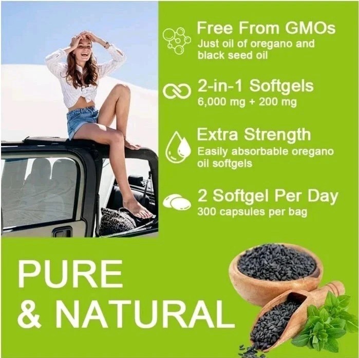 VivoNu Oil of Oregano W/ Black Seed Oil Organic Oregano Oil Softgels 300 Softgel