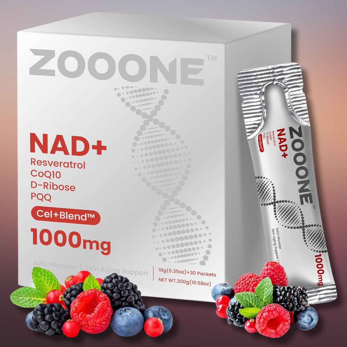 NR1000 NAD+ Drink Mix – Berry Flavor, Energy & Skin Support, 30 Pack
