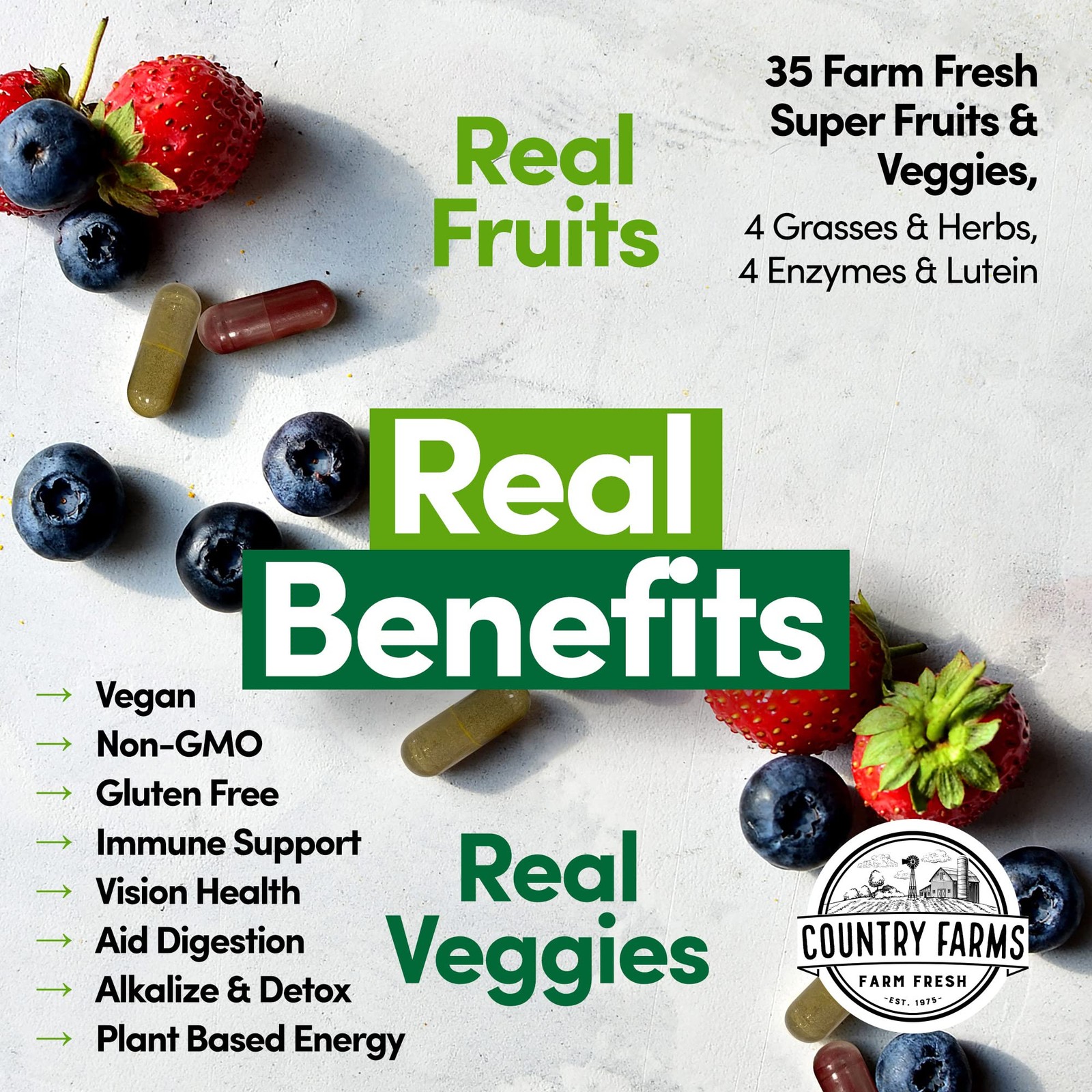 Country Farms Super Fruits and Veggies Capsules, 60 Count (Pack of 1), Multi
