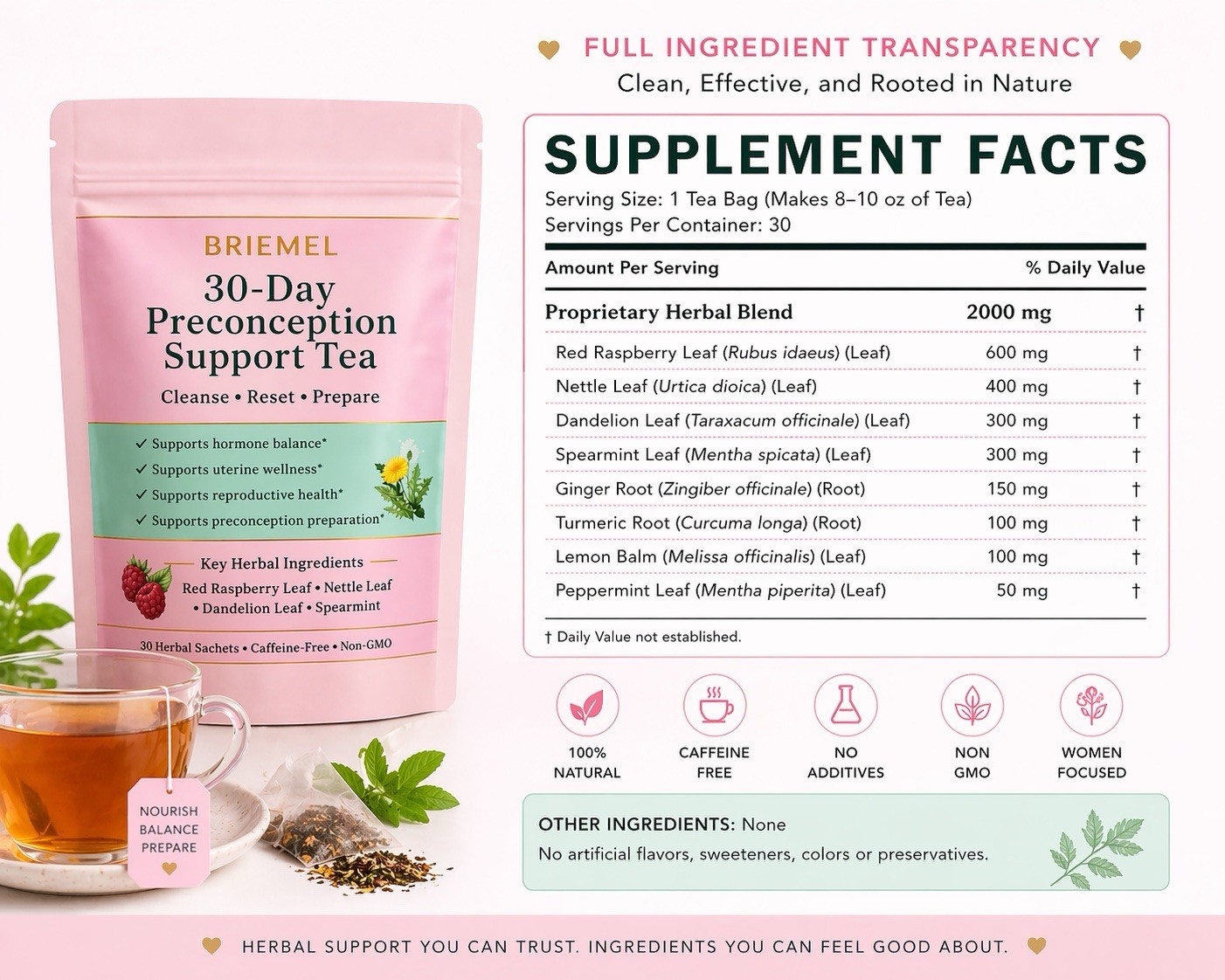 Fertility Tea Women TTC Hormone Balance Uterine Support 30 Day Tea