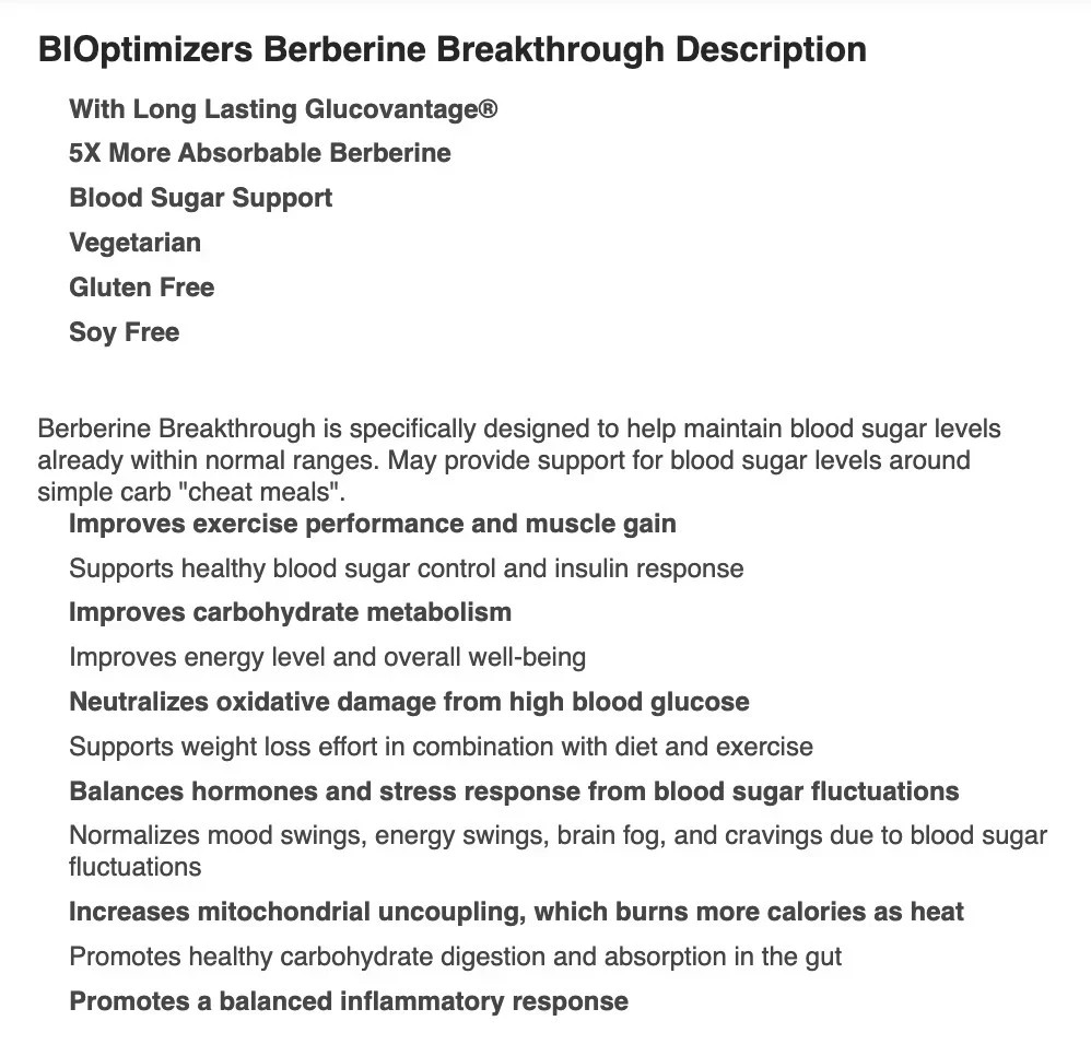 2 Pack BiOptimizers Berberine Breakthrough 60 Caps | Version 2.0 New Exp 8/2027