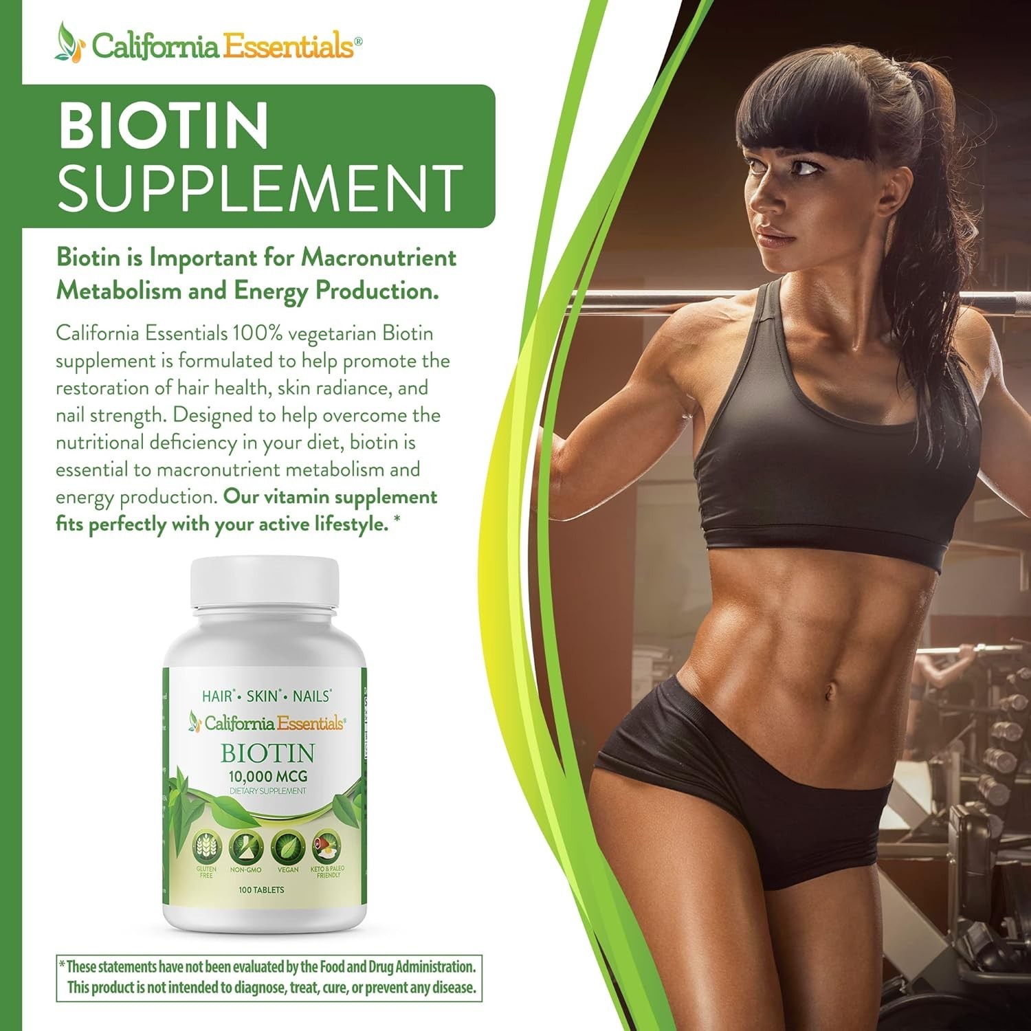 Biotin 10000mcg + Calcium | Max Strength Hair Growth & Nail Support Supplement