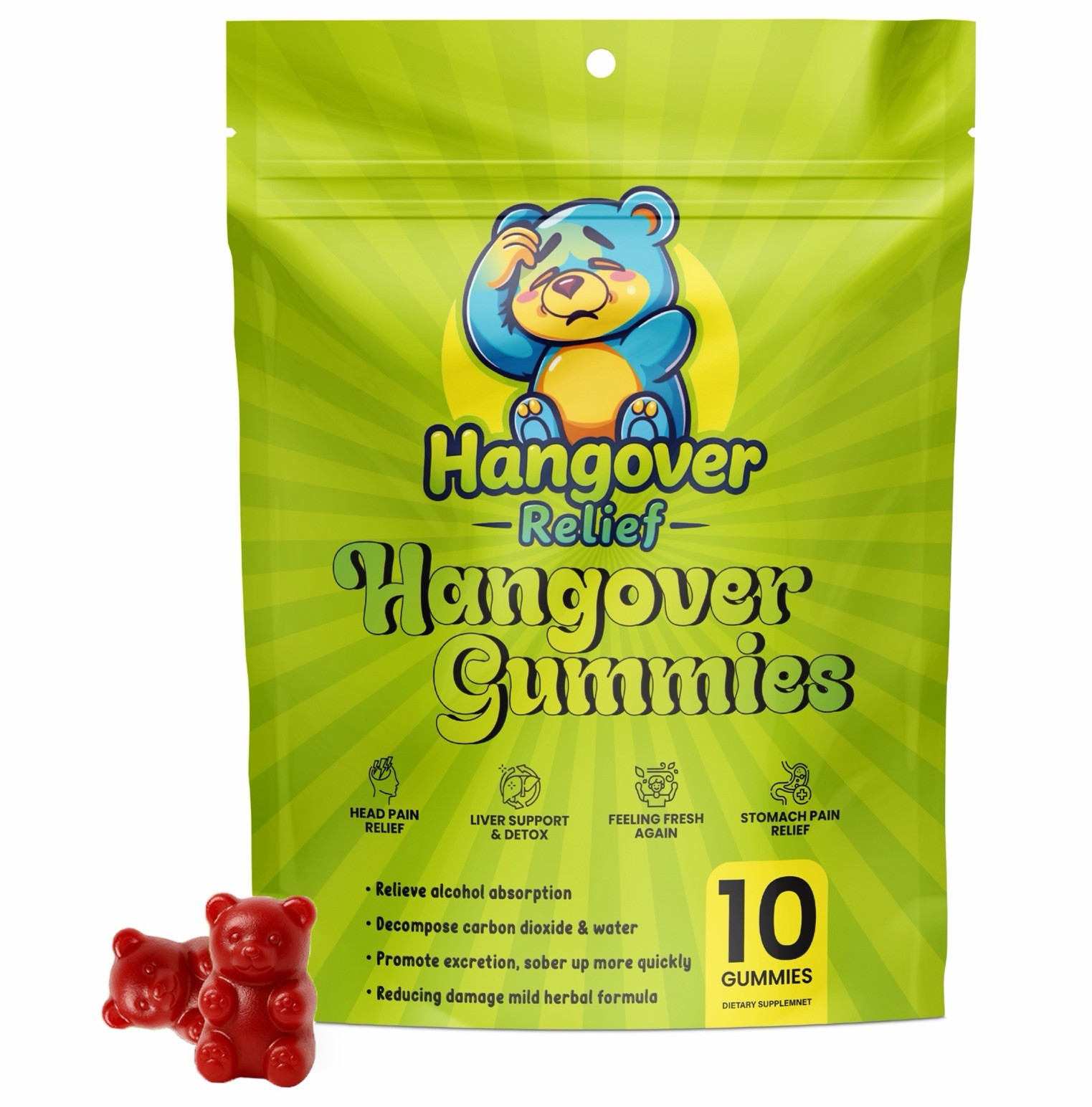 Hangover Relief Gummy Dietary Supplement, 10 Gummies, Detox Support