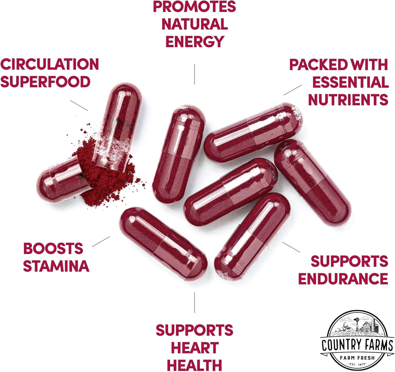 Country Farms Bountiful Beets Root Capsules, Wholefood Beet Extract Superfood, N