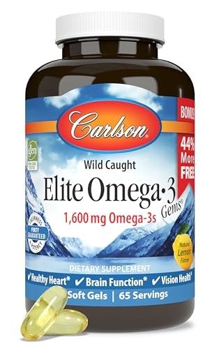 Carlson Elite Omega-3 Gems, 1600 mg, from Norway, Lemon, 60 Softgels | Omega-3