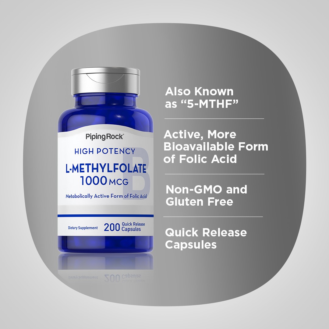 L-Methylfolate 1000 mcg | 200 Capsules | Optimized & Activated | by Piping Rock