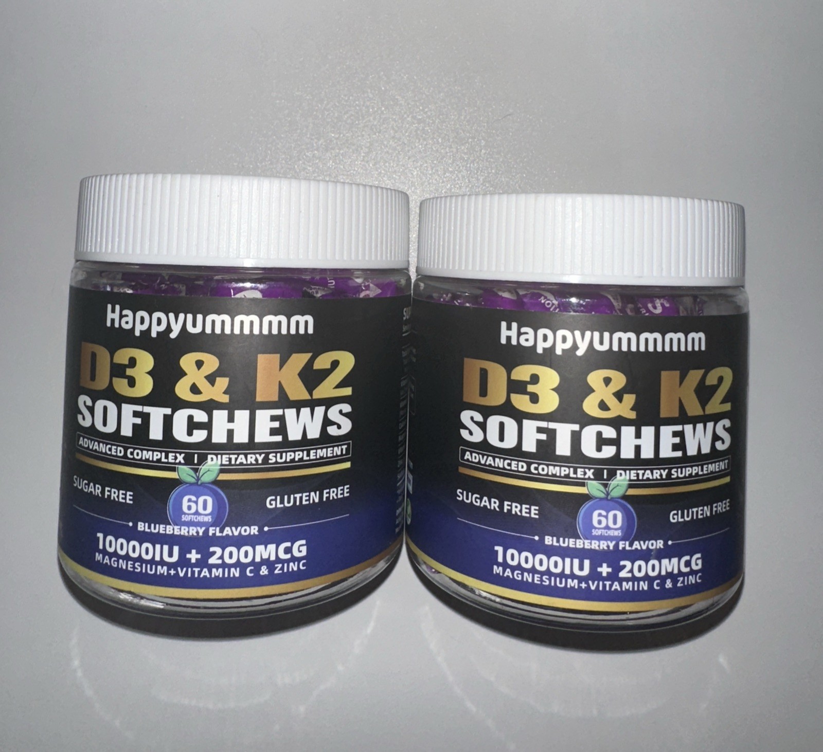 Happyummmm D3 & K2 Softchews – Sugar Free & Gluten Free Blueberry (120 Chews)