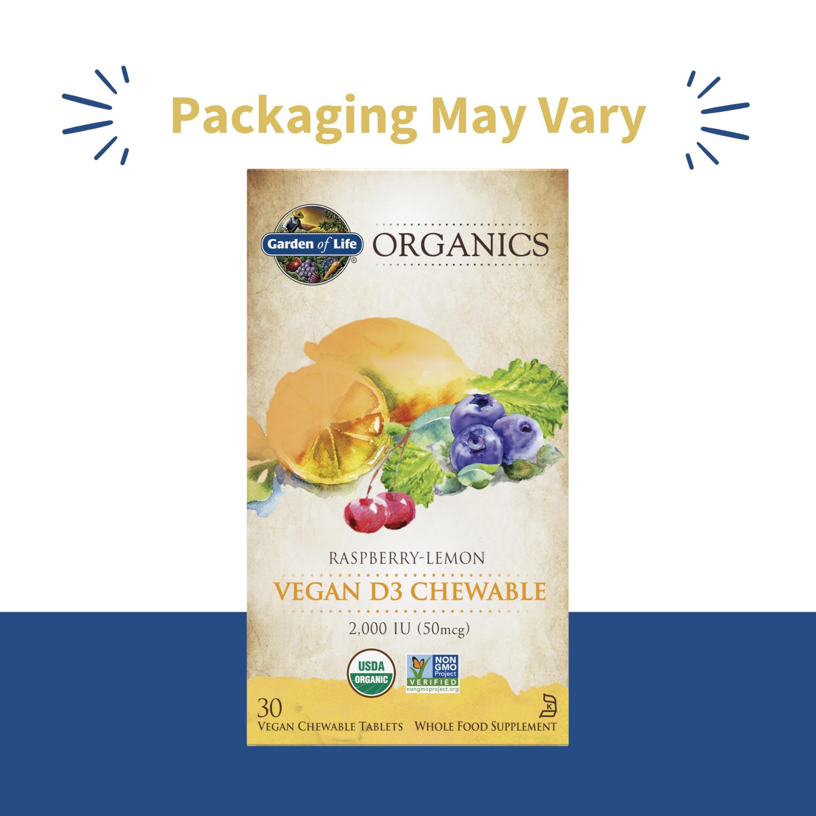 5/27 Garden of Life Organics Vegan Vitamin D3 Chewable – Raspberry Lemon, 2,000