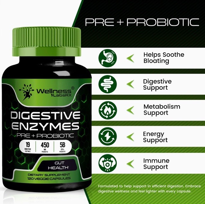 Digestive Enzymes with Probiotics and Prebiotics 450mg, 120, exp 07/26