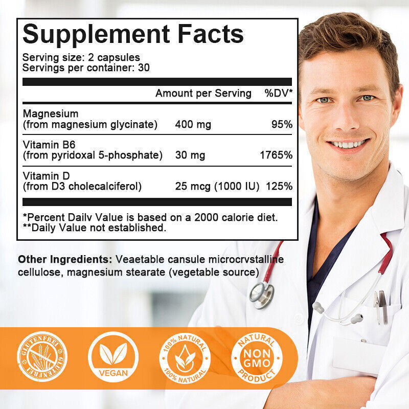 400MG Magnesium Glycinate High Absorption,Improved Sleep,Stress & Anxiety Relief