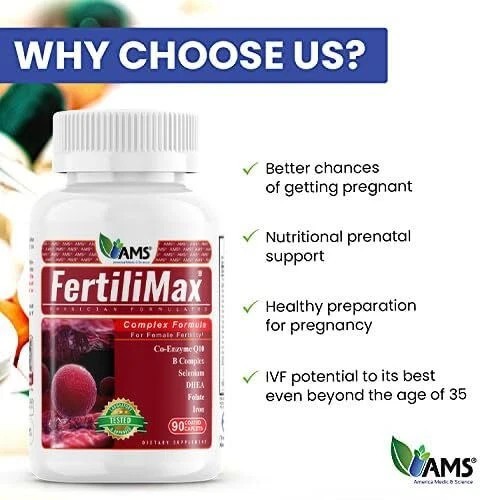 AMS FertiliMax, Fertility Supplements for Women with Folate, CoQ10, DHEA,…