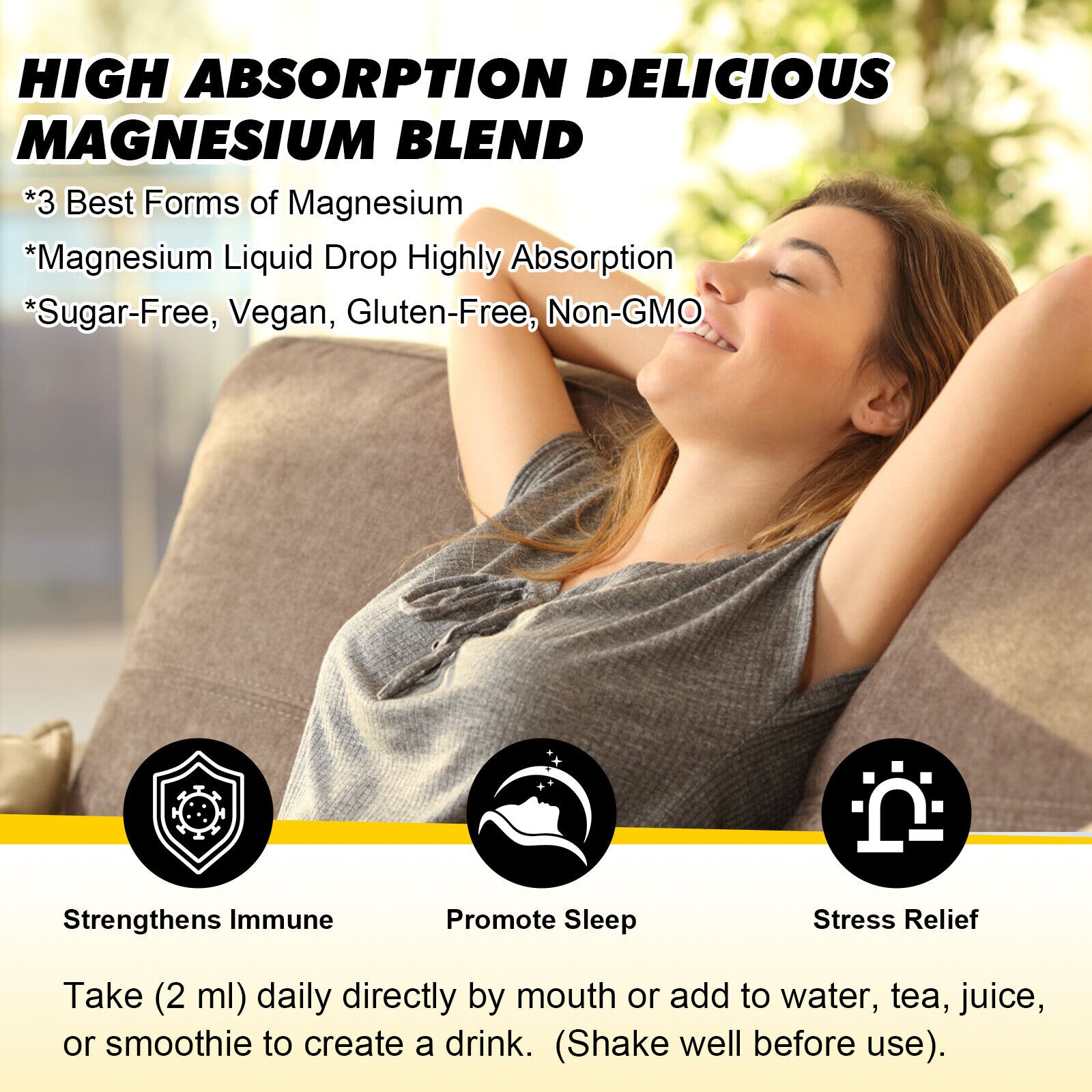 Organic Magnesium Liquid Drops for Sleep/ Anxiety Relief 500mg High Absorption
