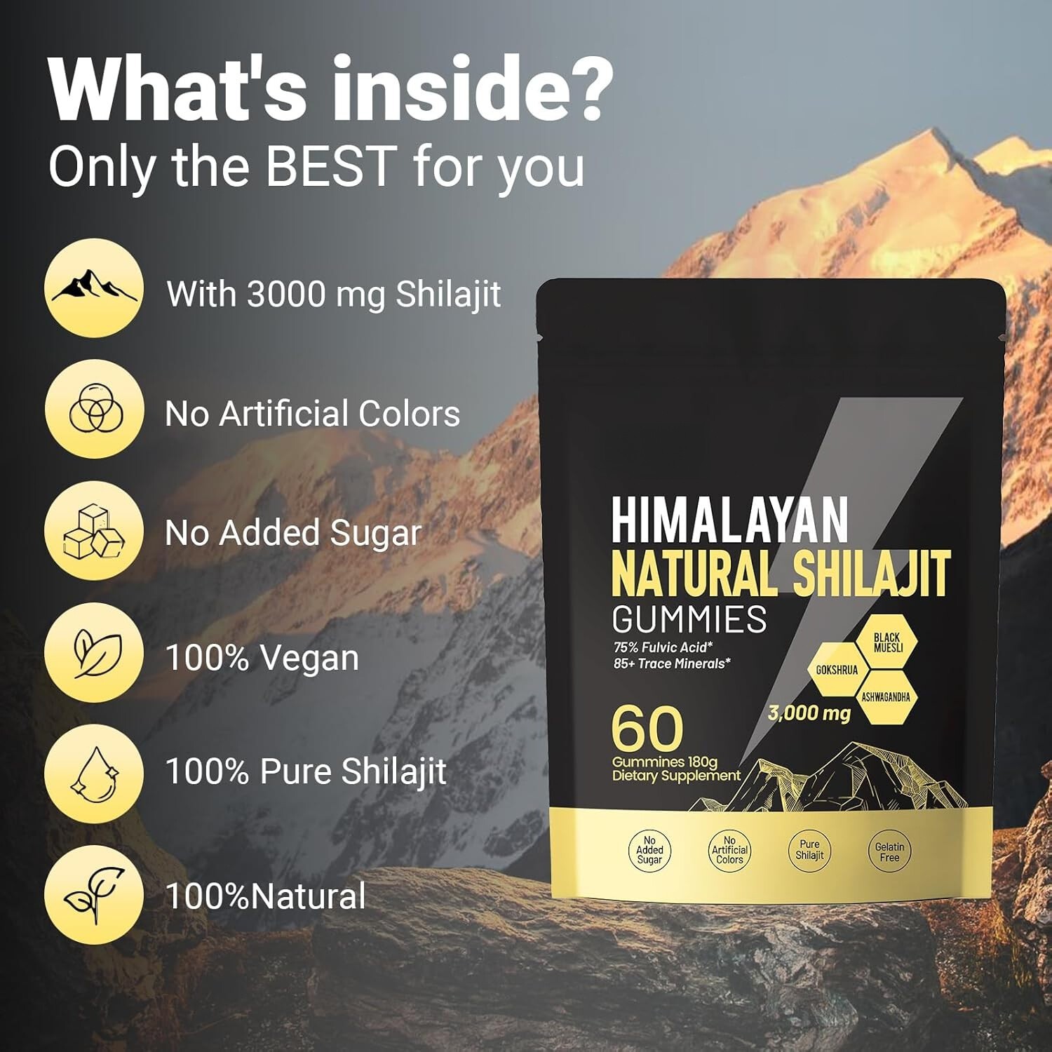 Pure Himalayan Shilajit Gummies No Added Sugar I 60 gummies High Potency