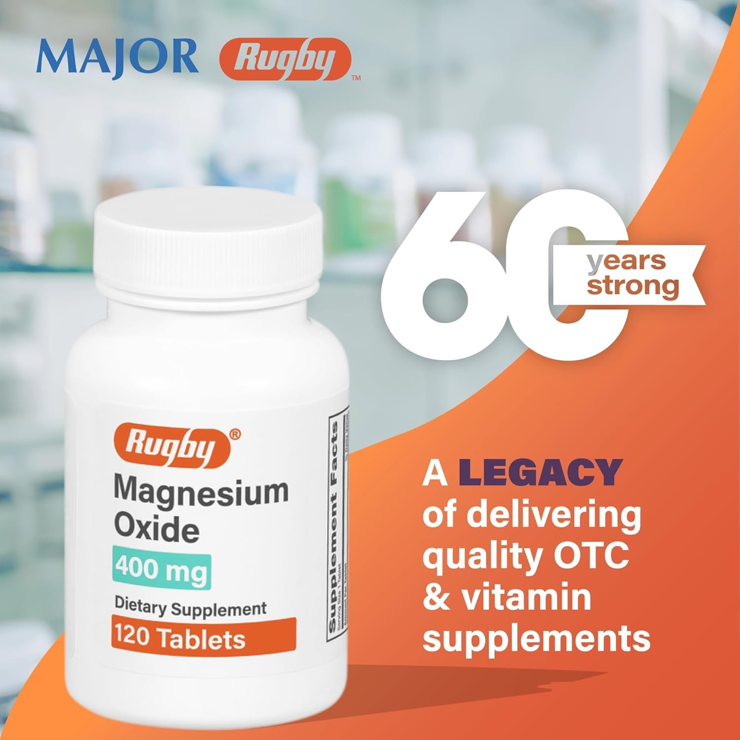 Rugby Magnesium Oxide 400mg 120 Tablets Dietary Supplement Gluten Free